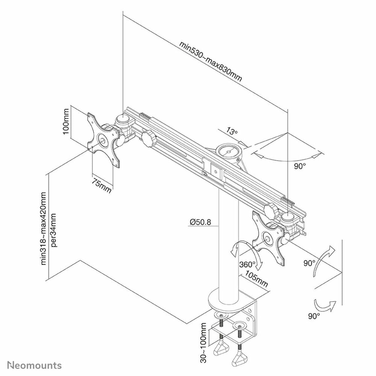 NEOMOUNTS FPMA-D700D Support décran à fixer 19-30p