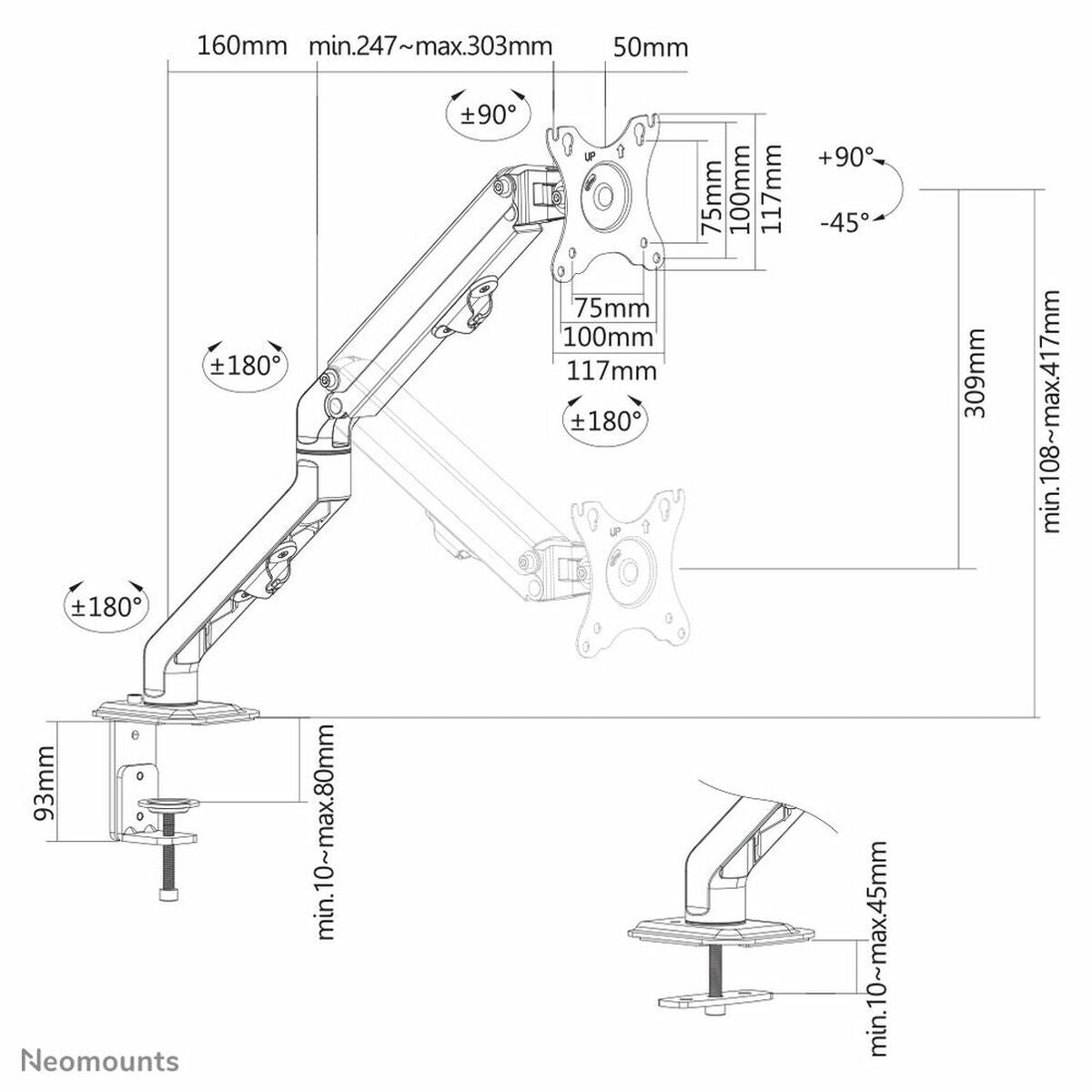 NEOMOUNTS FPMA-D650BLACK Support décran à fixer 17-27p - ressort hélicoïdal