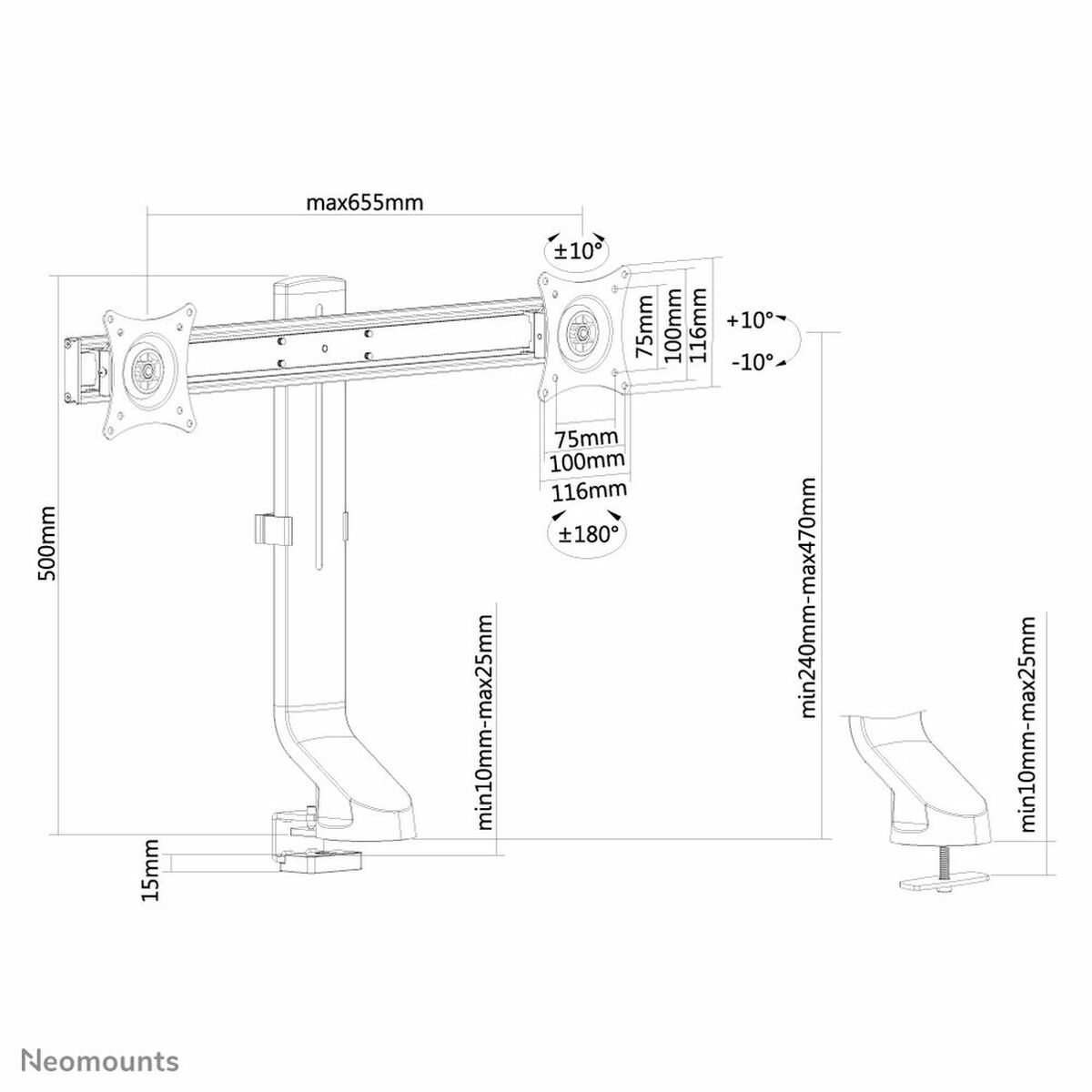 NEOMOUNTS FPMA-D860DBLACK Support décran à fixer 10-27p