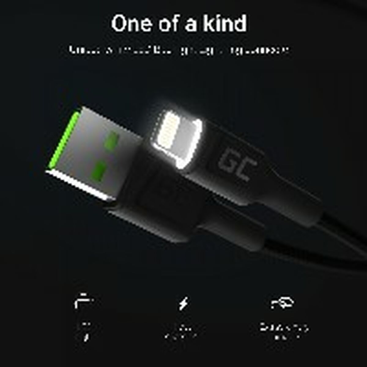 Green Cell KABGC12 câble Lightning 2 m Noir