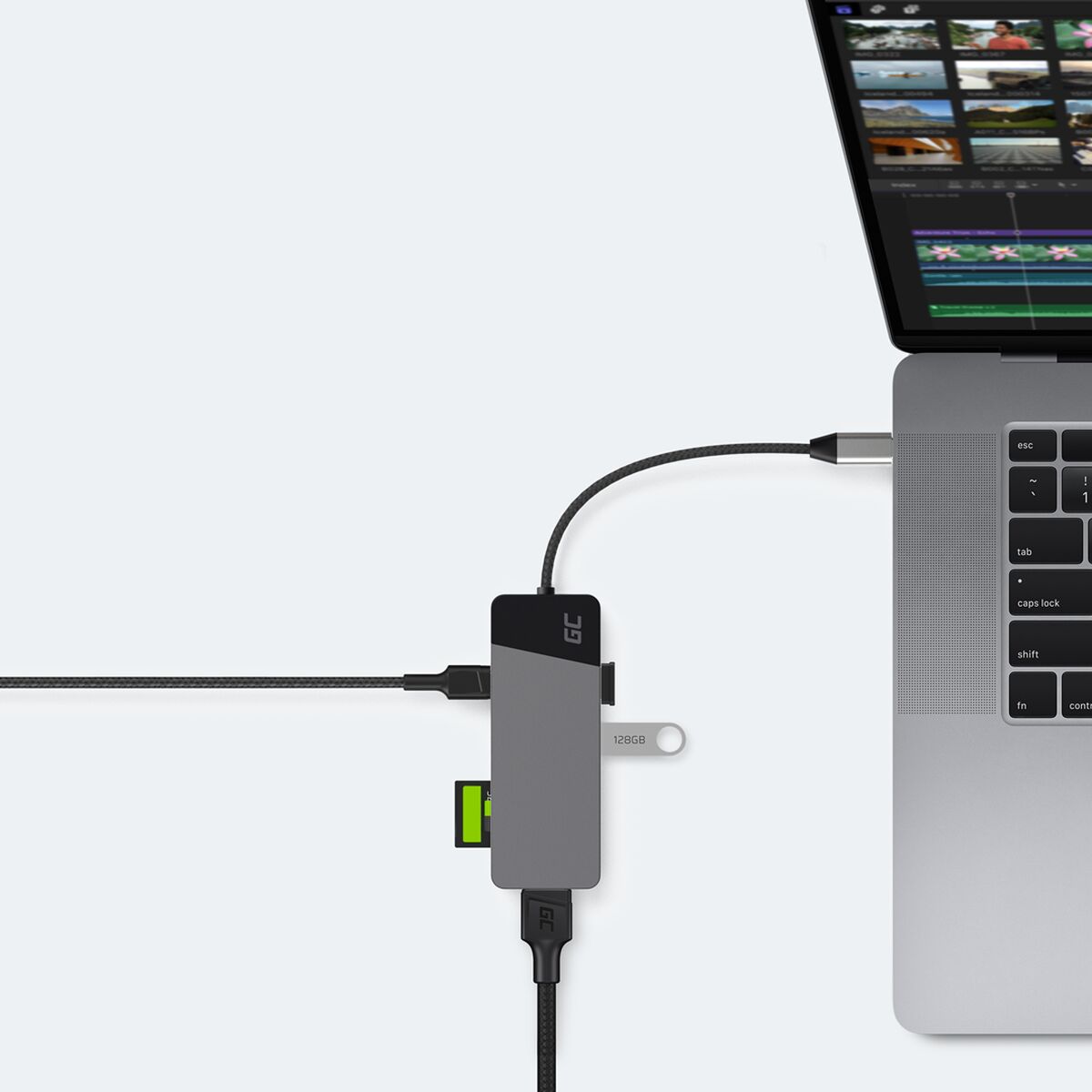 Green Cell HUBGC01 - USB Type-C - HDMI - USB 3.2 Gen 2 (3.1 Gen 2) Type-A - USB 3.2 Gen 2 (3.1 Gen 2) Type-C - MicroSD (TransFlash) - SD - 5000 Mbit/s - 60 Hz -