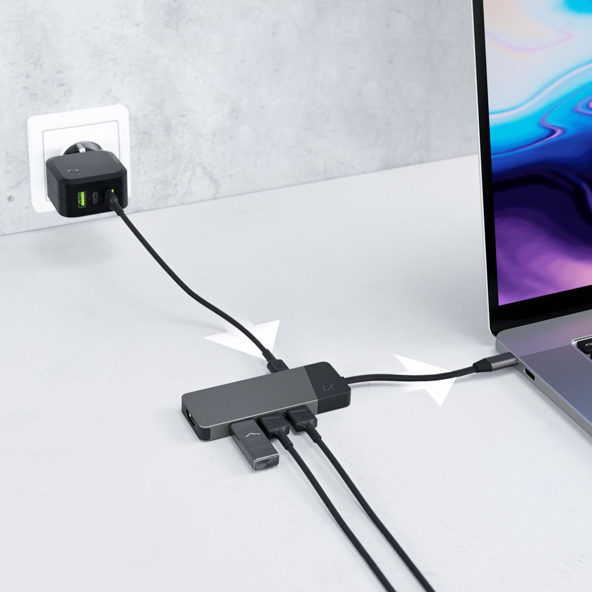 Green Cell HUBGC01 - USB Type-C - HDMI - USB 3.2 Gen 2 (3.1 Gen 2) Type-A - USB 3.2 Gen 2 (3.1 Gen 2) Type-C - MicroSD (TransFlash) - SD - 5000 Mbit/s - 60 Hz -