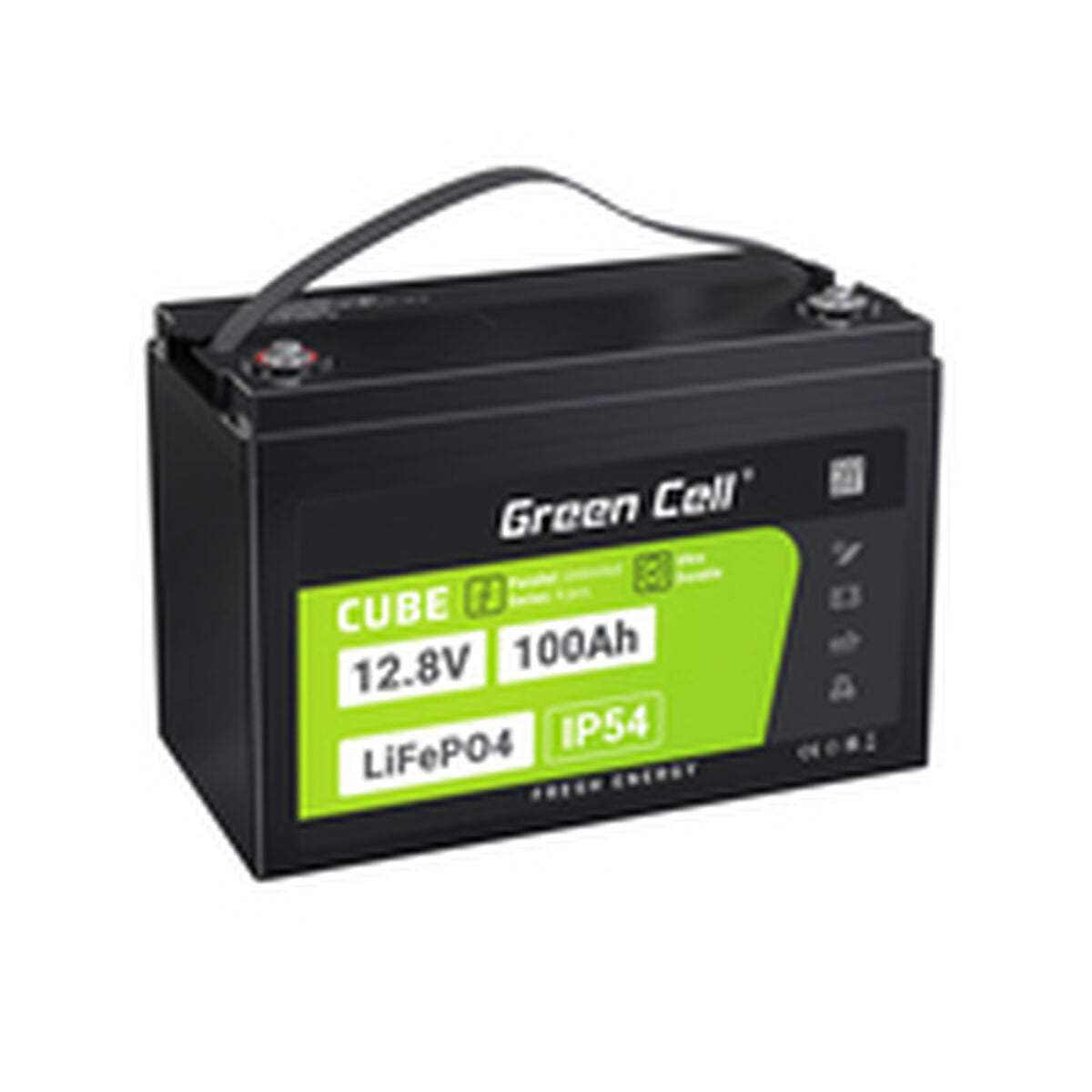 Green Cell LFPGC12V100AH CUBE Batterie LiFePO4 100Ah 12.8V 1280Wh Lithium-Fer-Phosphate pour Photovoltaique, Caravanes, Bateaux