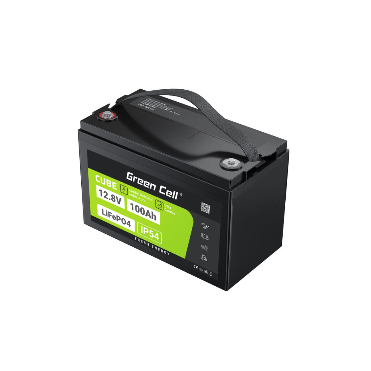 Green Cell LFPGC12V100AH CUBE Batterie LiFePO4 100Ah 12.8V 1280Wh Lithium-Fer-Phosphate pour Photovoltaique, Caravanes, Bateaux