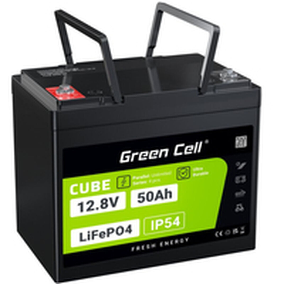 Green Cell LFPGC12V50AH CUBE Batterie LiFePO4 50Ah 12.8V 640Wh Lithium-Fer-Phosphate pour Camping-car, Chariot de golf, Éolienne