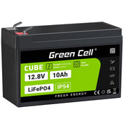 Green Cell LFPGC12V10AH CUBE Batterie LiFePO4 10Ah 12.8V 128Wh Lithium-Fer-Phosphate pour alimentation de secours et éclairage, centrales d'alarme