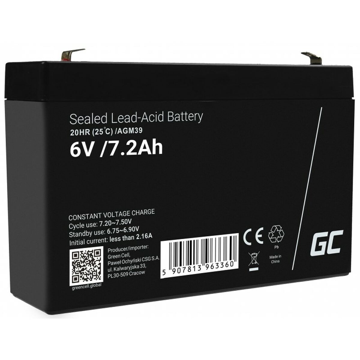 Green Cell Battery AGM VRLA 6V 7.2Ah - Battery - 7.200 mAh