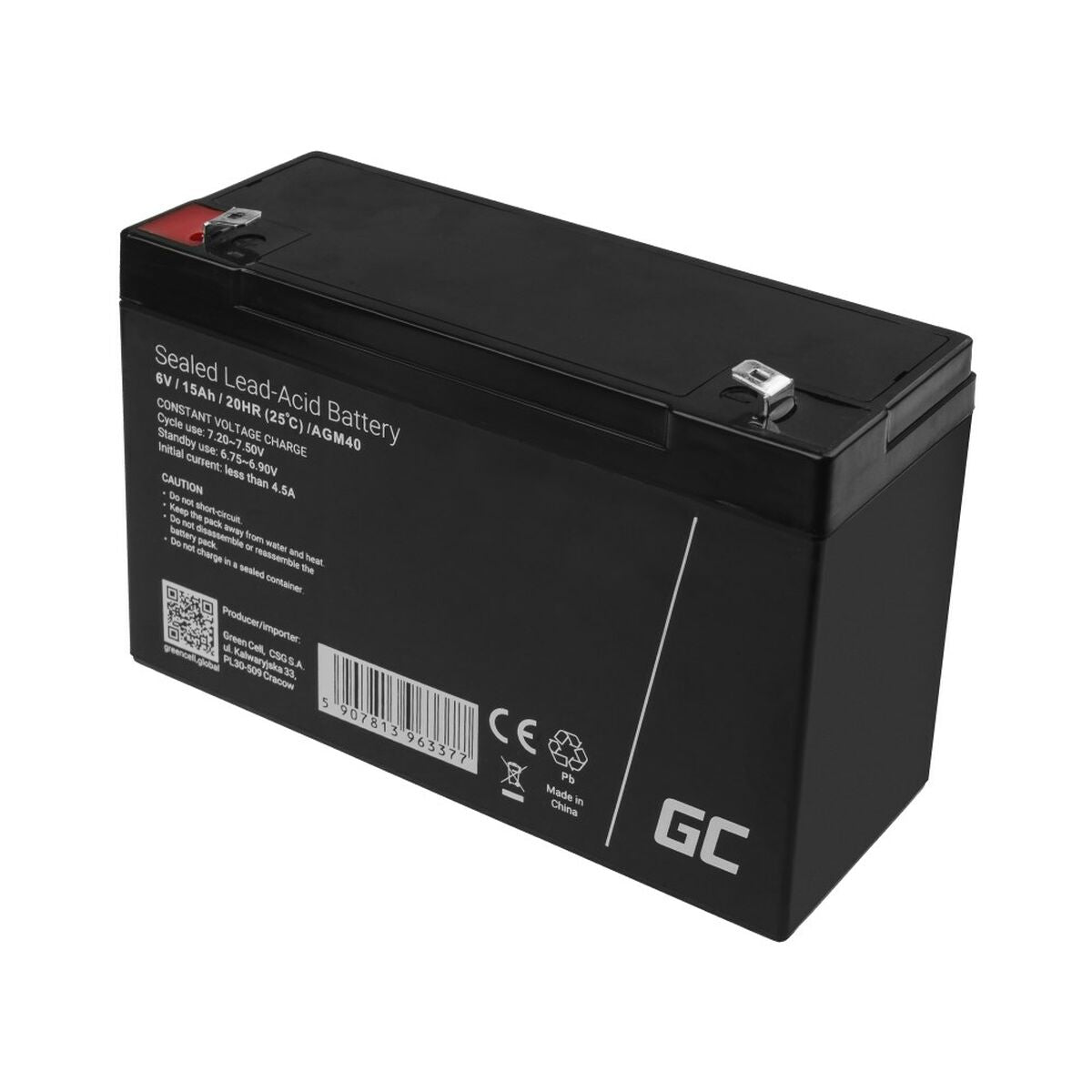 Green Cell AGM40 - 6 V - 1 piece(s) - Noir - 15 Ah - 1,8 kg - 151 mm