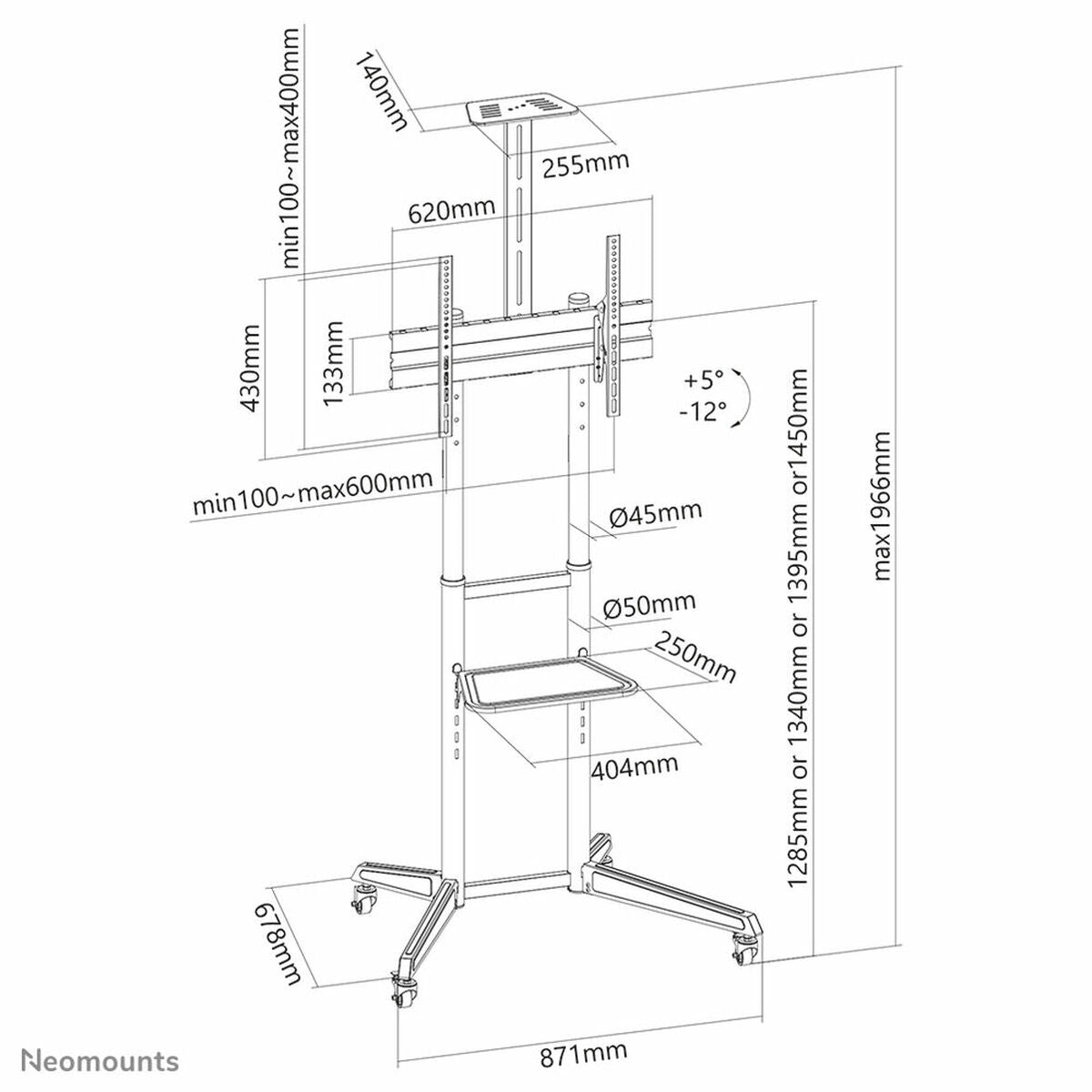 NEOMOUNTS FL50-550BL1 Support au sol mobile pour écran 37-70p - étagère multimédia et support caméra inclus