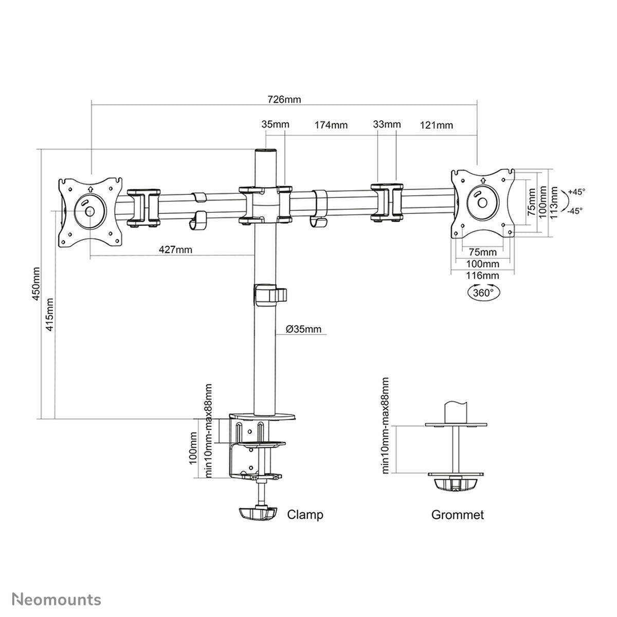 NEOMOUNTS NM-D135DBLACK Support décran à fixer 10-27p