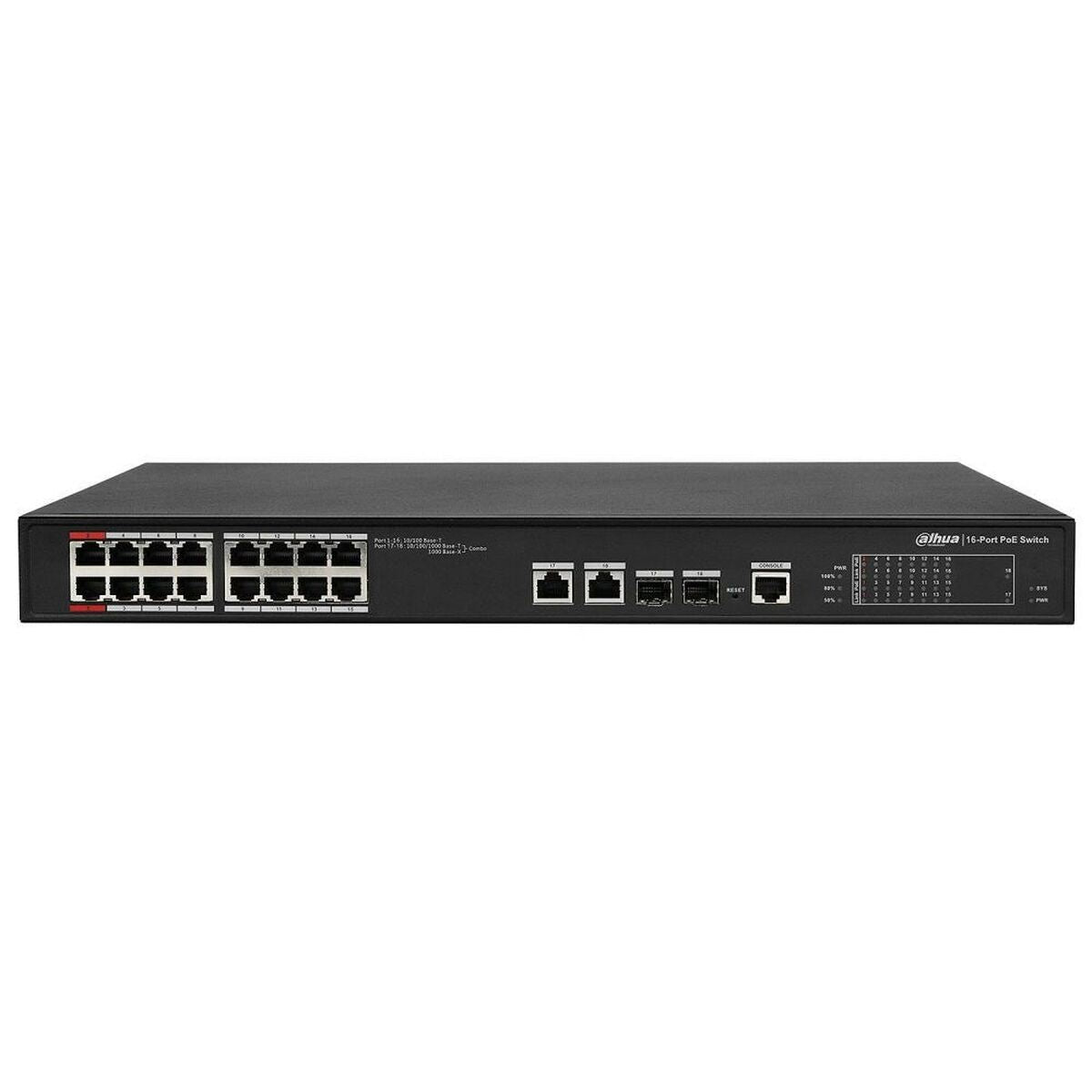 Dahua PFS4218-16ET-240-V3 Commutateur PoE géré 16 ports 100 Mbps + 2 ports Gigabit
