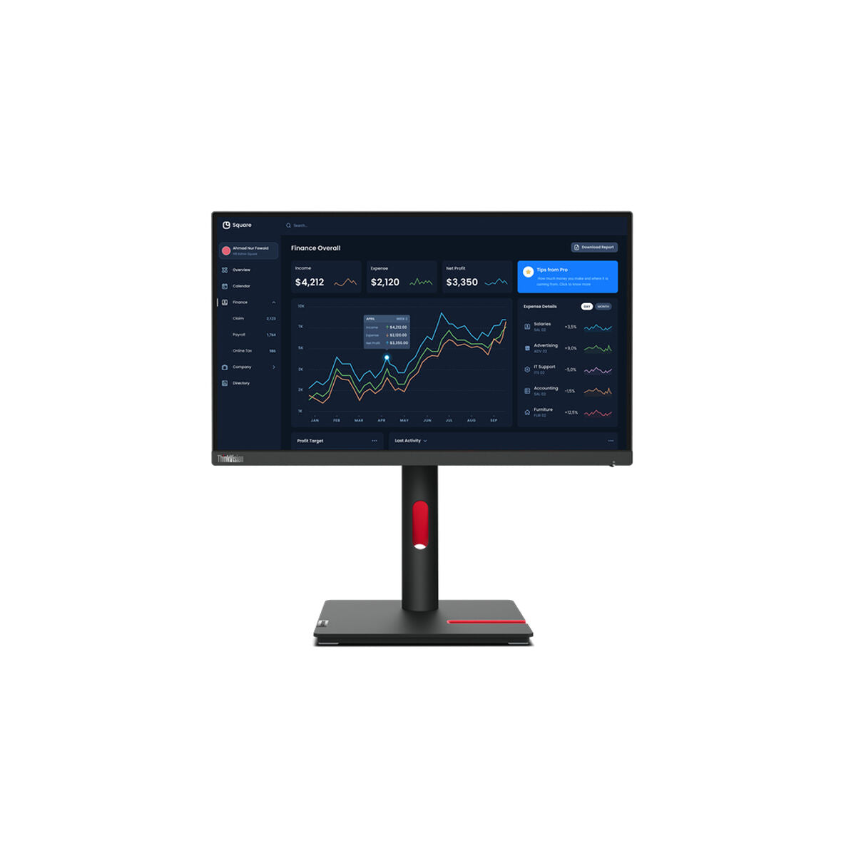 LENOVO ThinkVision T22i-30 21.5p FHD HDMI DP VGA 4xUSB-A - ThinkRed