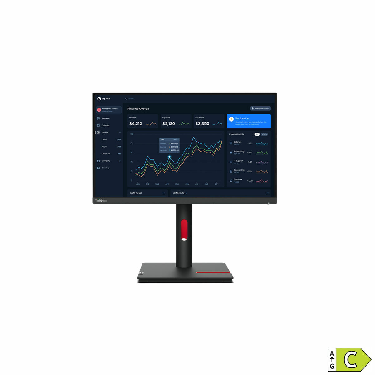 LENOVO ThinkVision T22i-30 21.5p FHD HDMI DP VGA 4xUSB-A - ThinkRed