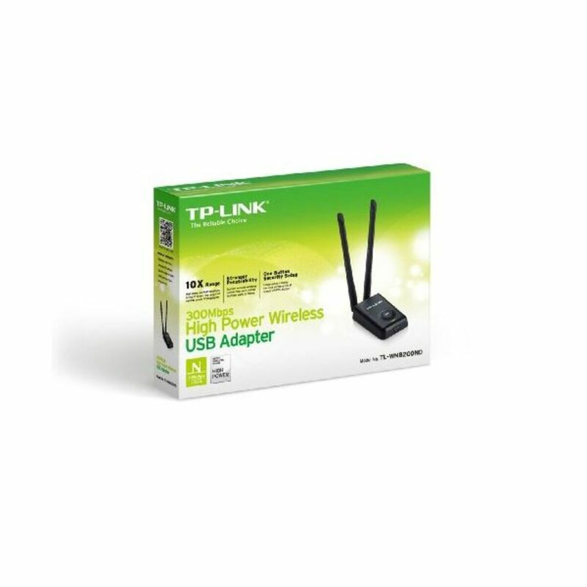 TP-LINK 300Mbps High Power Wireless USB Adapter 2.4GHz 802.11b/g/n High Power up to 500mw 2x5dBi detachable RP-SMA antennas 1xUSB