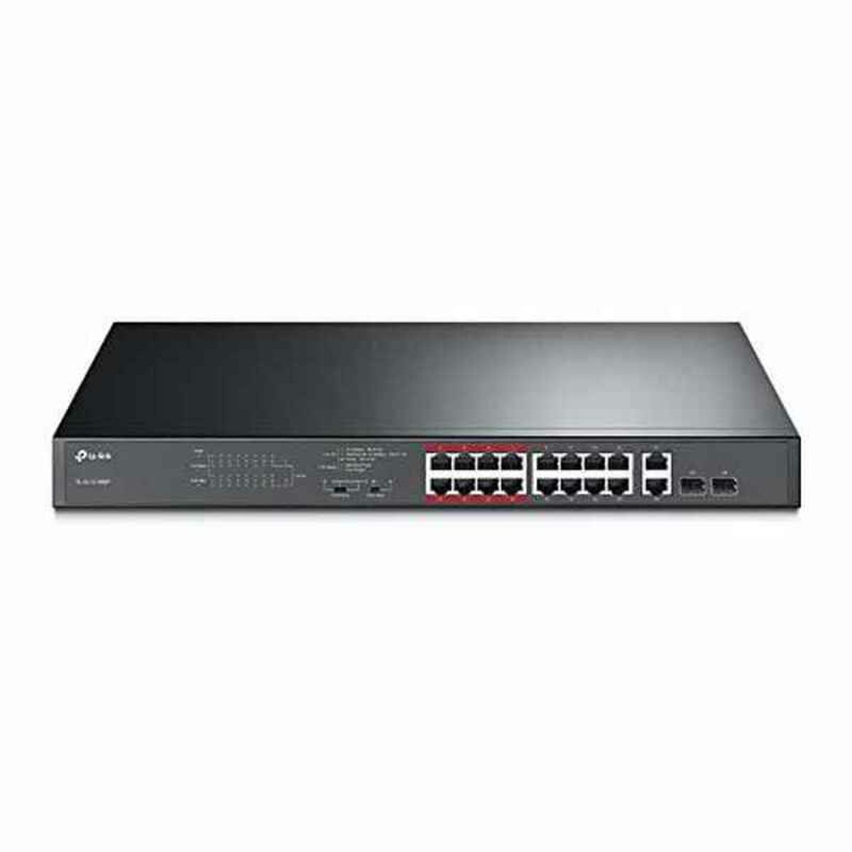 TP-LINK 16-Port 10/100Mops PoE+ Switch 16 10/100Mops RJ45 Ports 2 Gigabit RJ45 Ports 2 Combo SFP Slots 802.3at/af 192W PoE