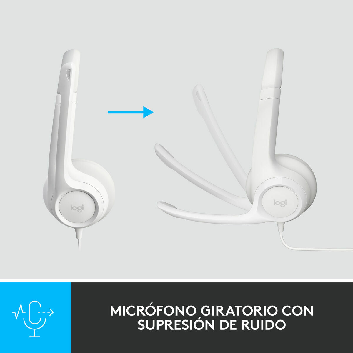LOGITECH H390 Headset on-ear wired USB-A off-white