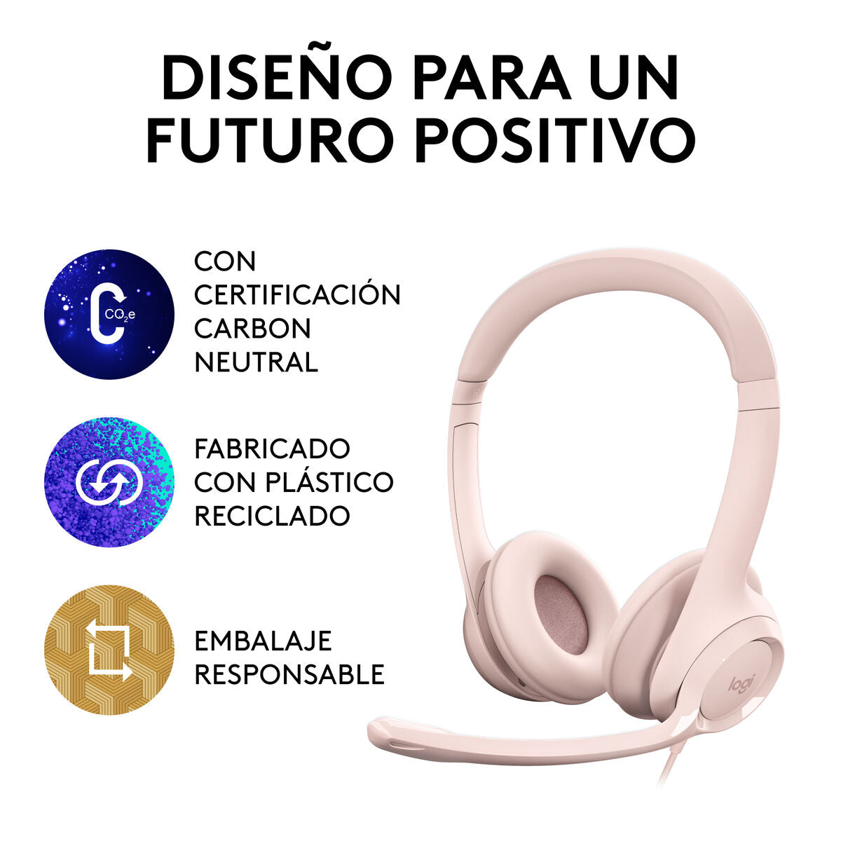 LOGITECH H390 Headset on-ear wired USB-A rose