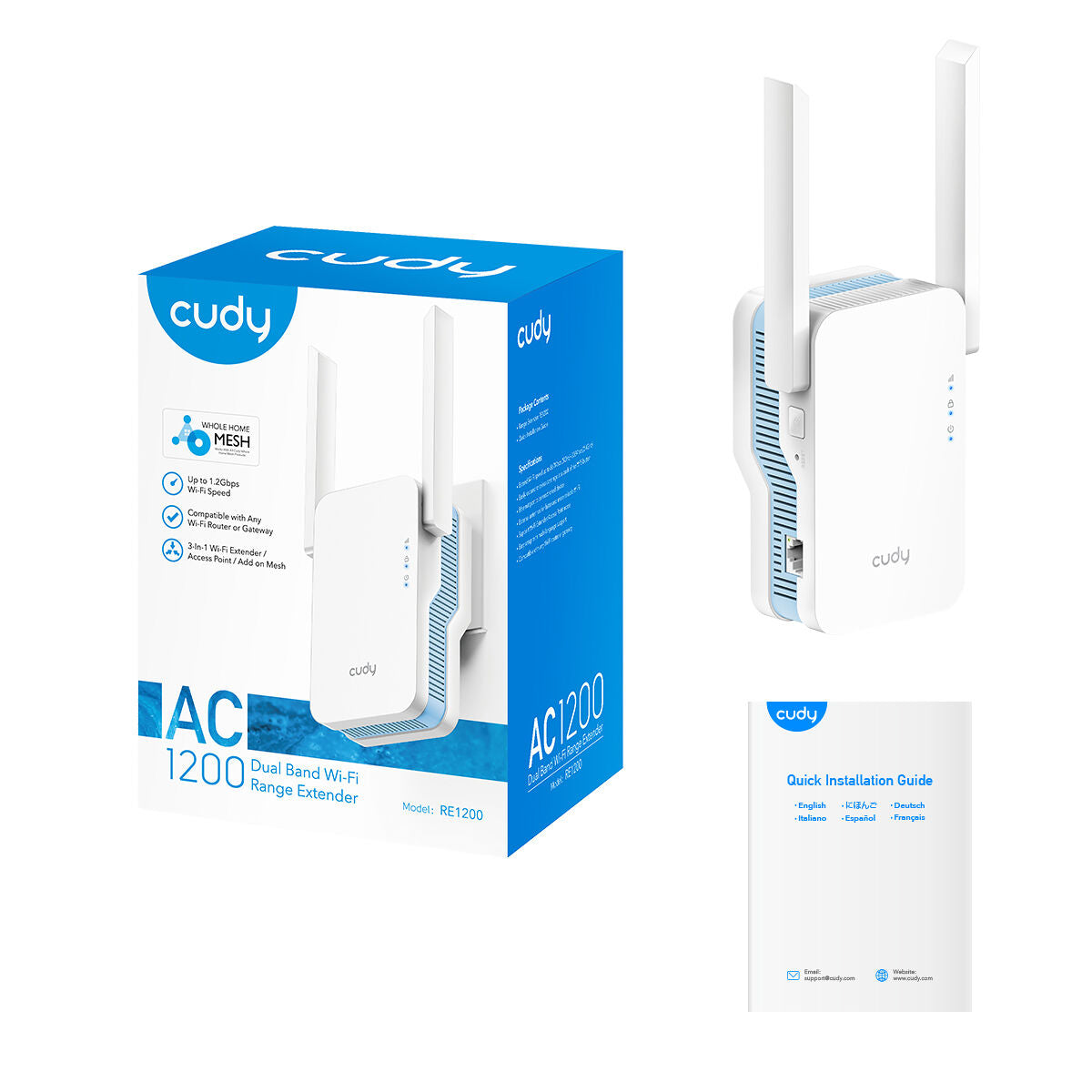 Cudy RE1200 prolongateur réseau Répéteur réseau Blanc 10, 100 Mbit/s