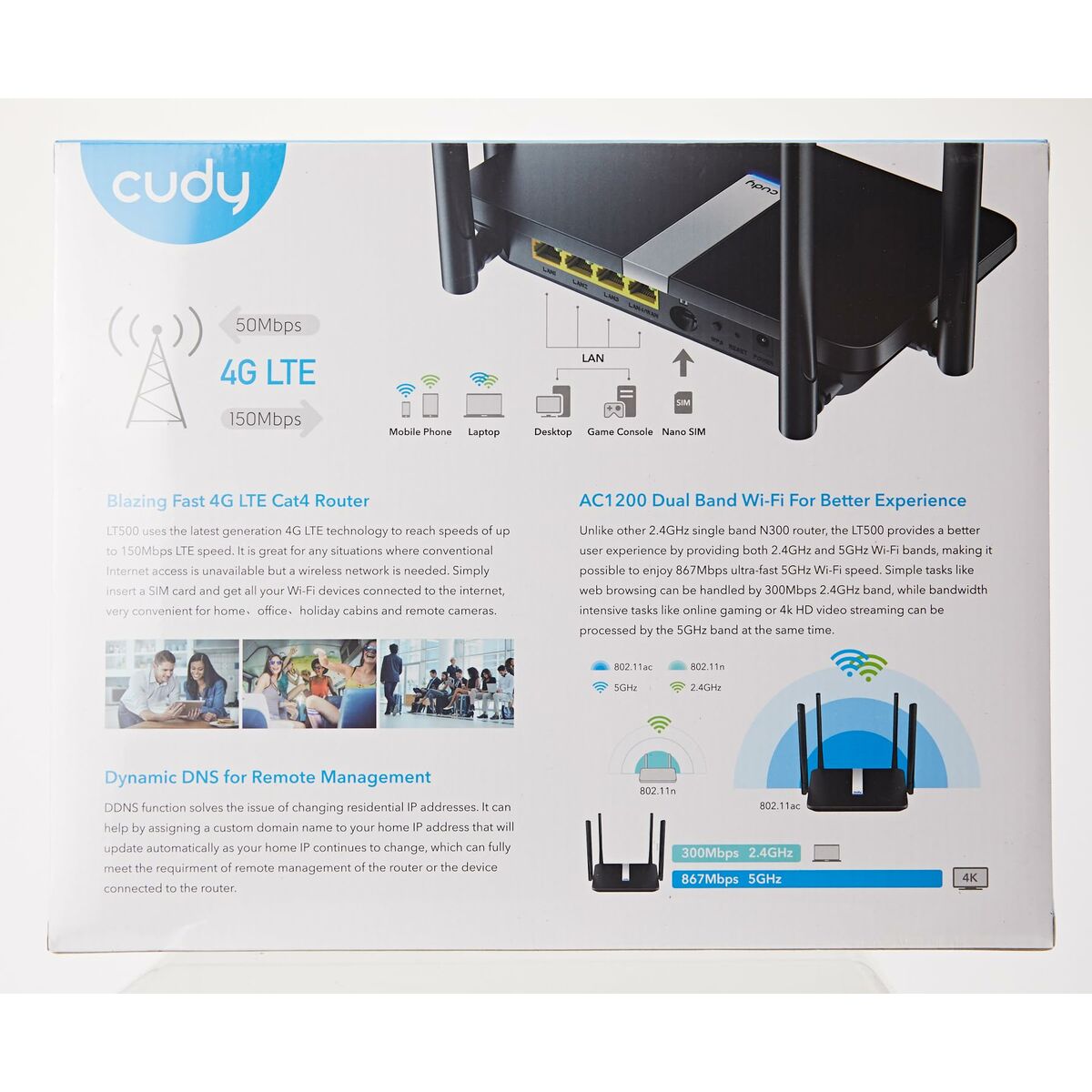 Cudy LT500 routeur sans fil Fast Ethernet Bi-bande (2,4 GHz / 5 GHz) 4G Noir