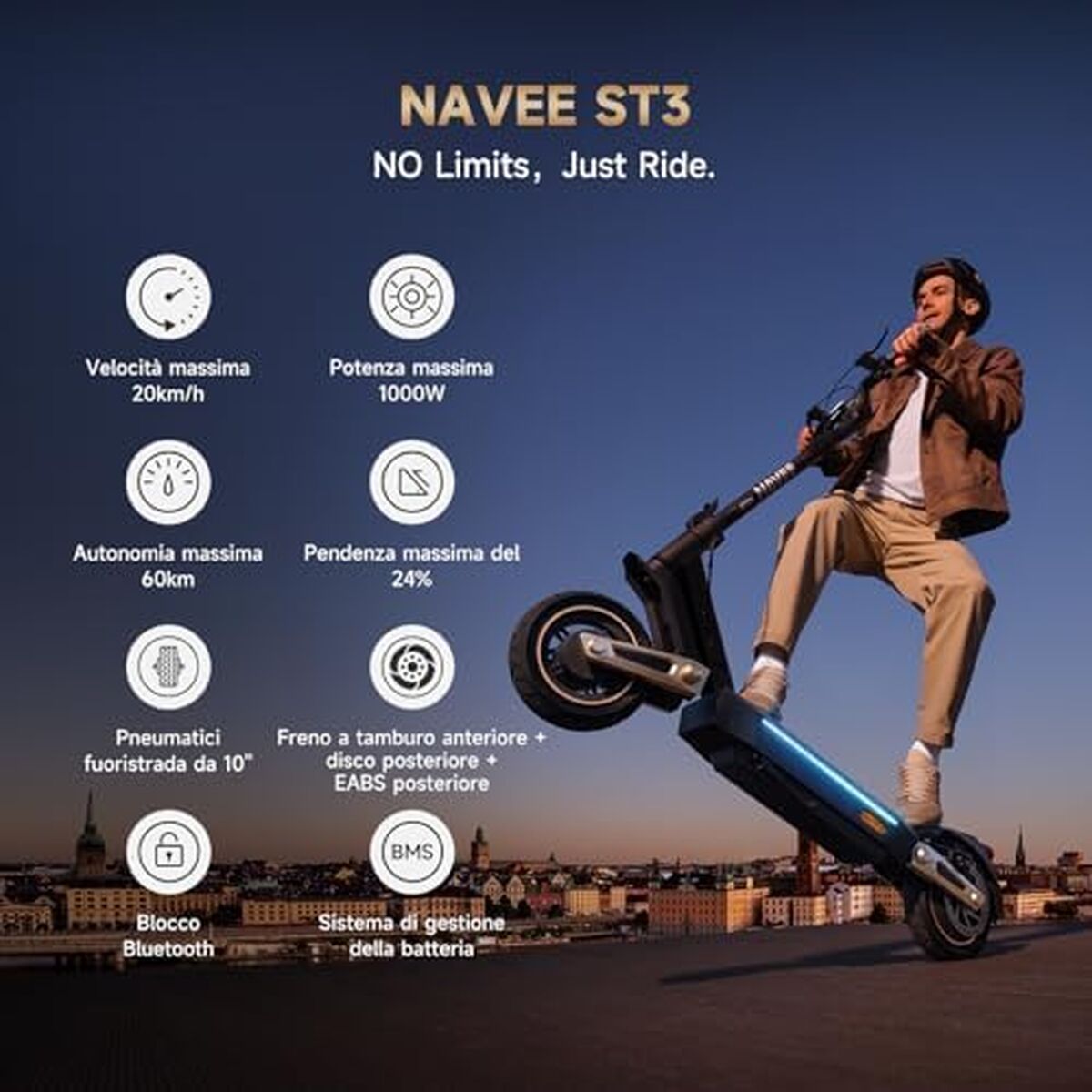 Trottinette électrique Navee ST3 500 W Noir 500W 1000W  25km/h  40Km/h  48V/10,2