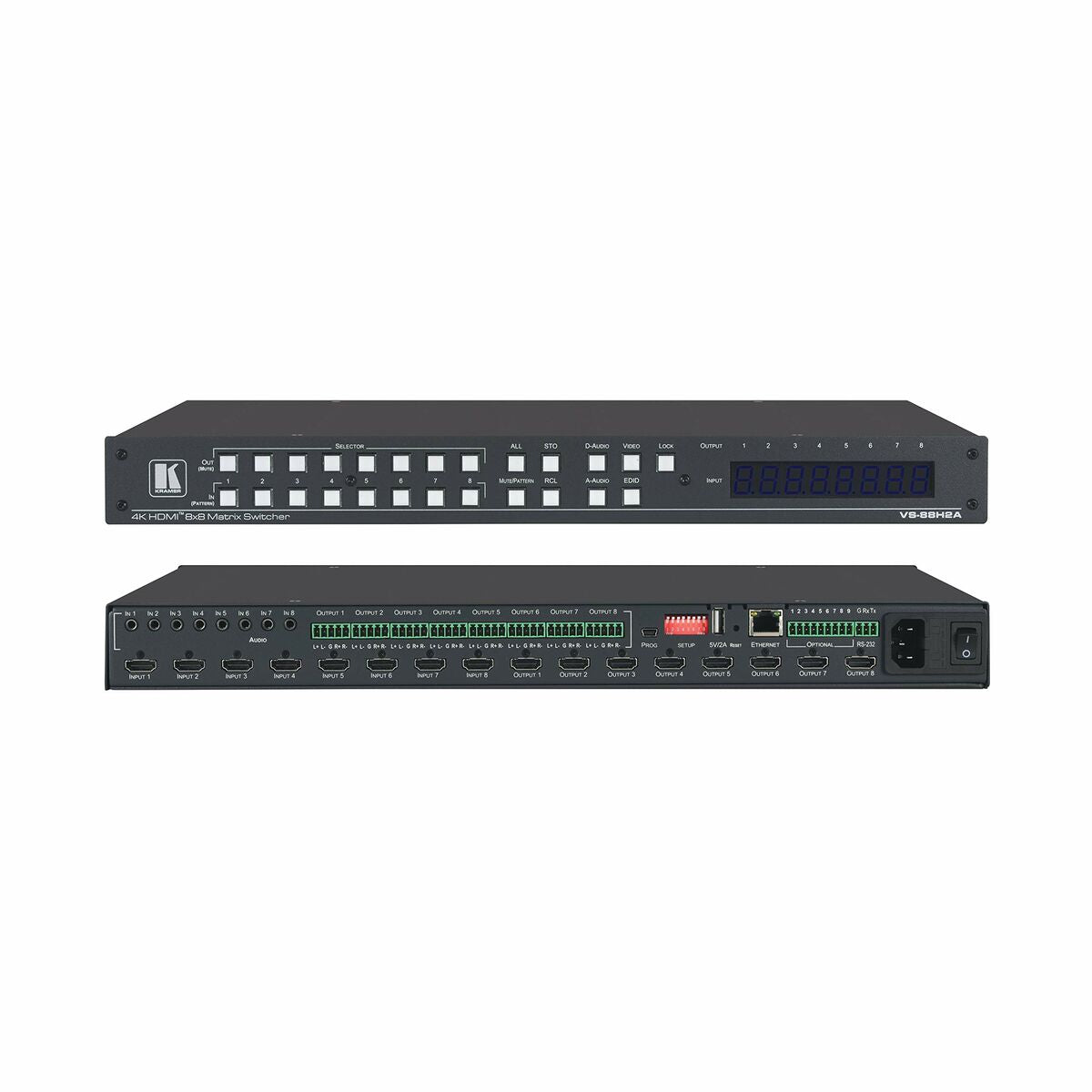 Kramer 8x8 4K60 4:4:4 HDMI HDR Matrix Switcher with Analog Audio Embedding/De-embedding