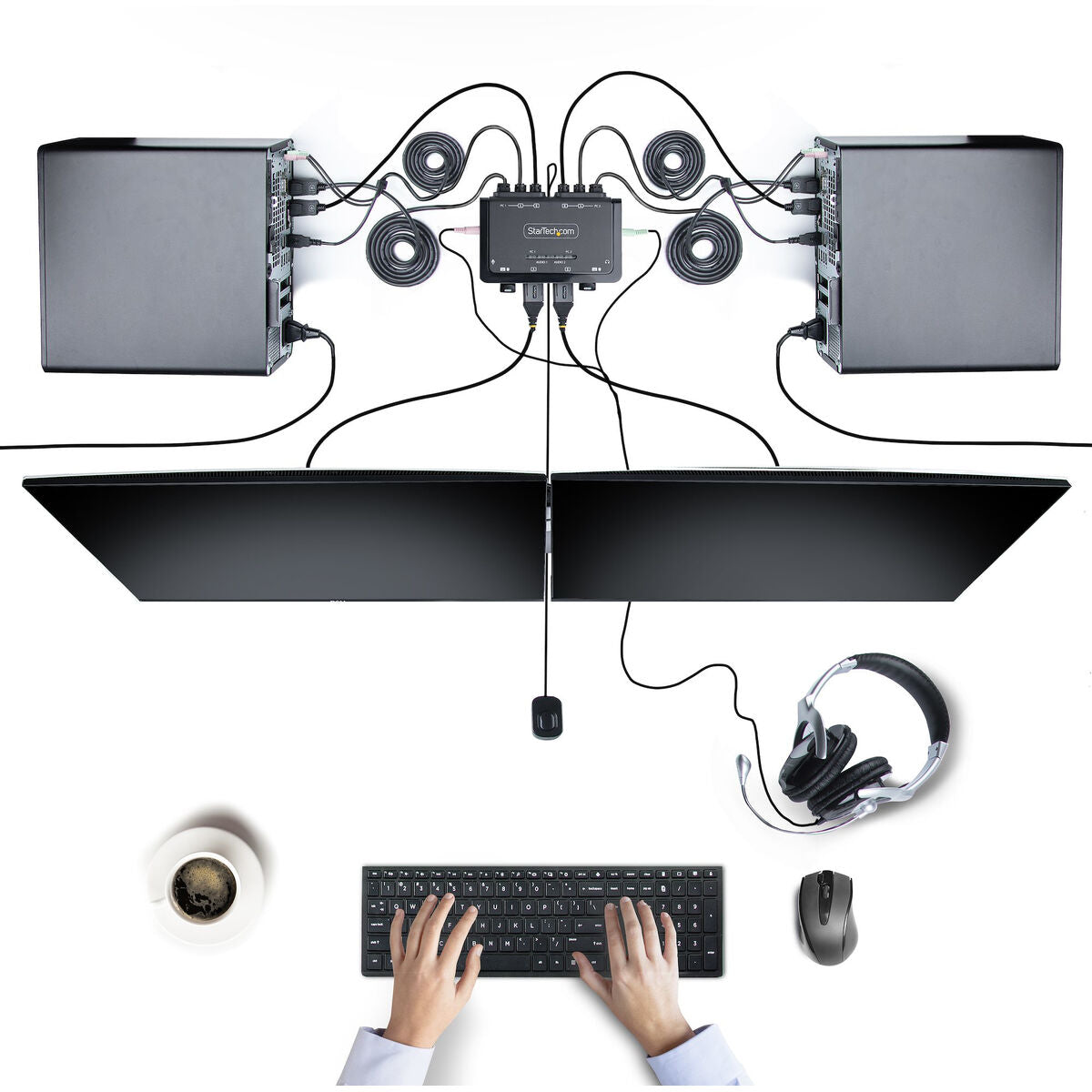 2-Port Hybrid Cable KVM Switch 4K DP