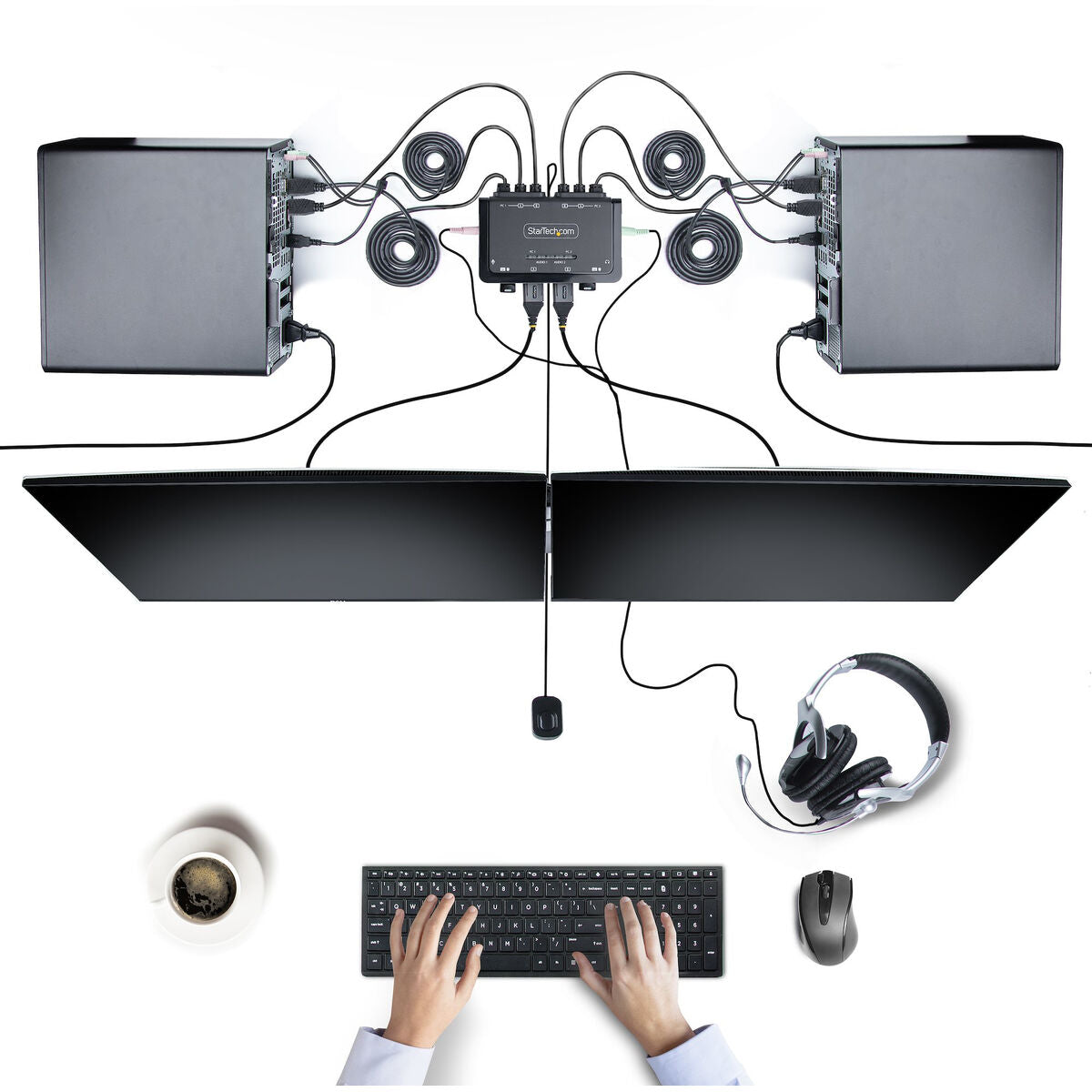 2-Port Dual-Monitor Cable KVM Switch