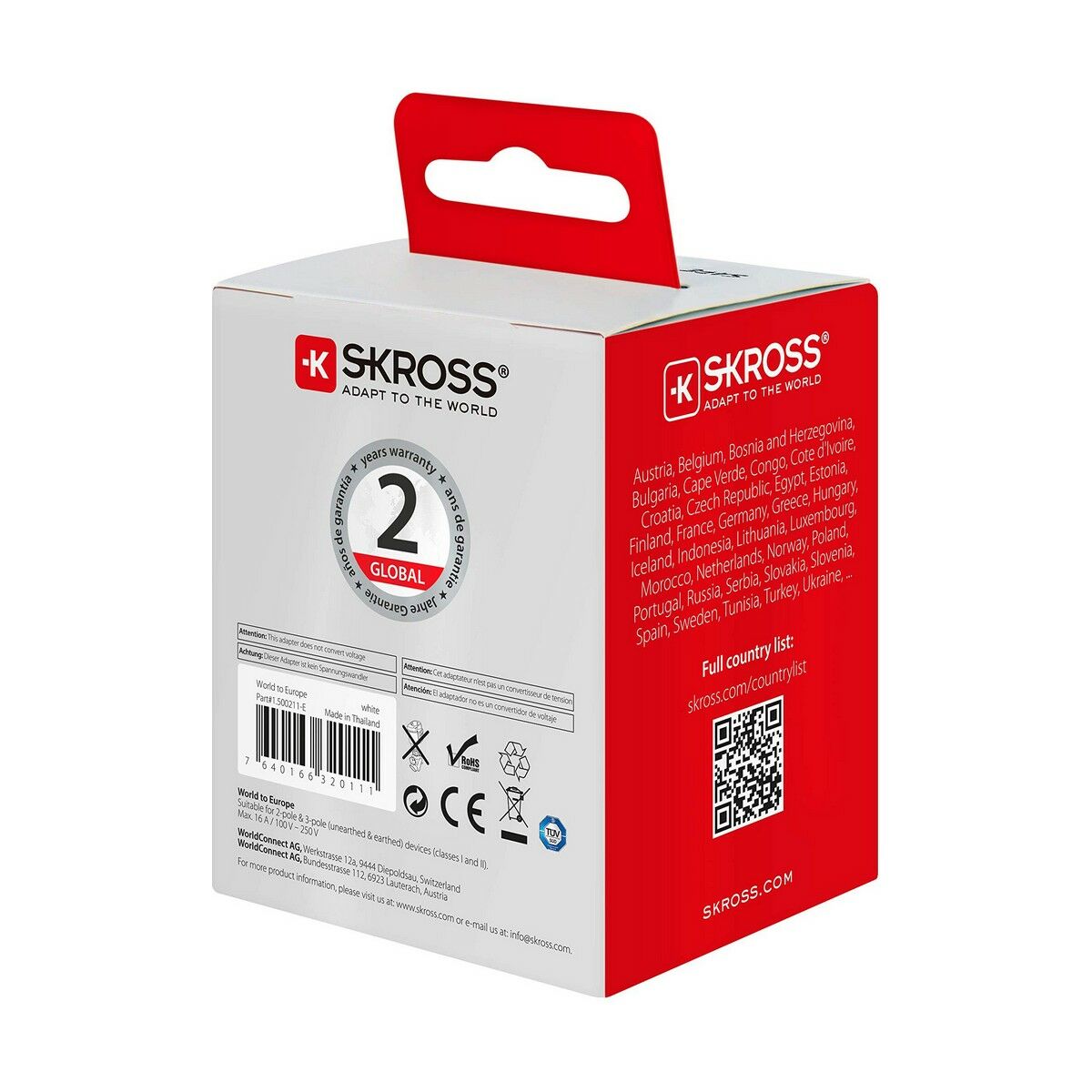 SKROSS WORLD TO EUROPE Adaptateur secteur tripolaire de voyage