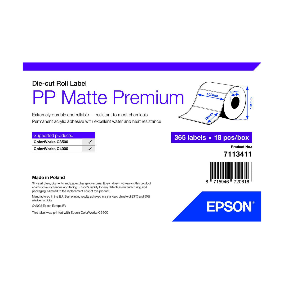 Epson 7113411 étiquette a imprimer Blanc Imprimante d'étiquette adhésive