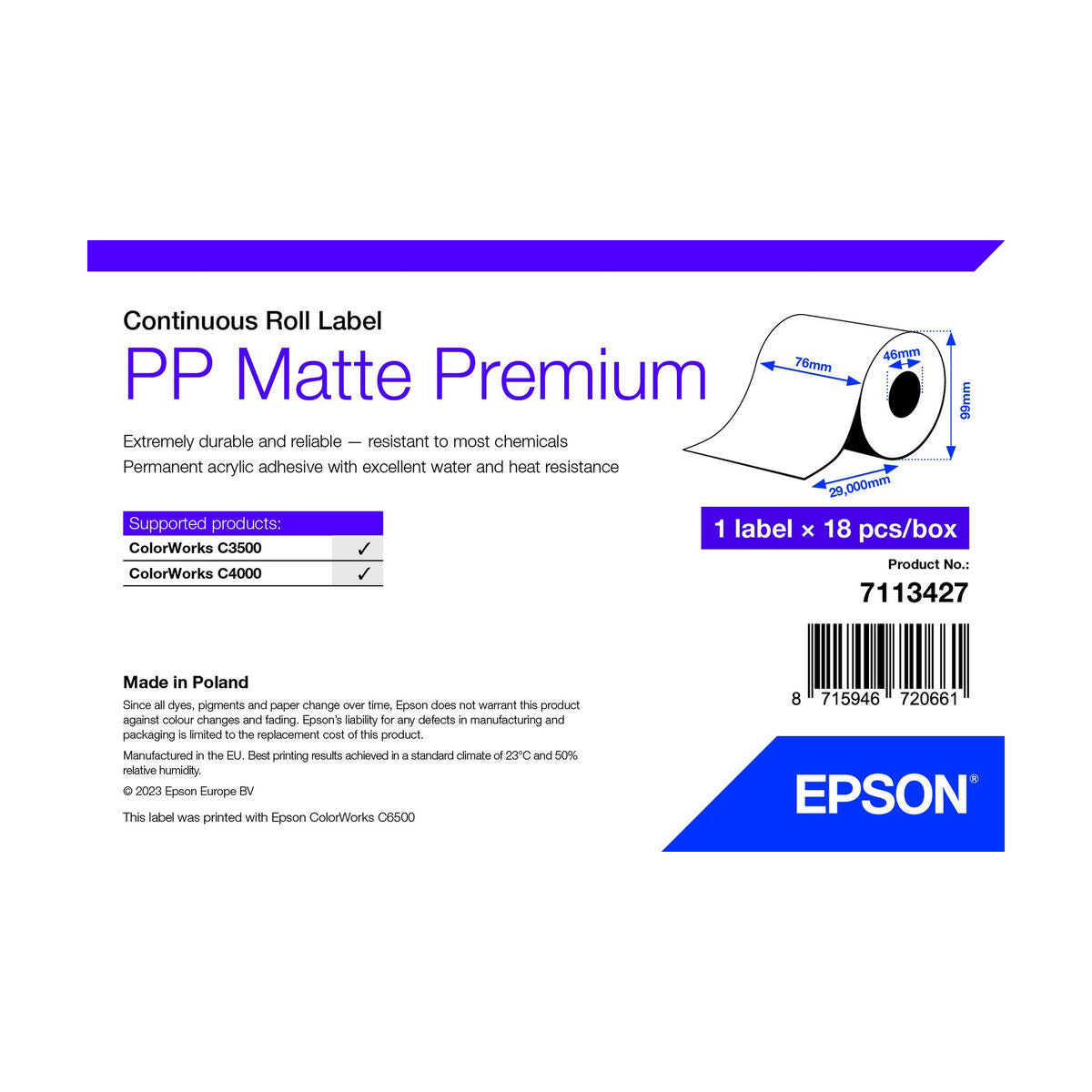 Epson 7113427 étiquette a imprimer Blanc Imprimante d'étiquette adhésive