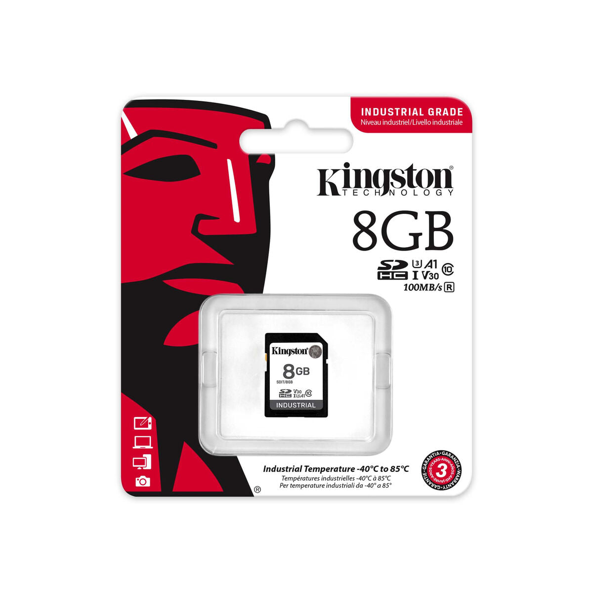 KINGSTON 8Go SDHC Industrial -40C to 85C C10 UHS-I U3 V30 A1 pSLC