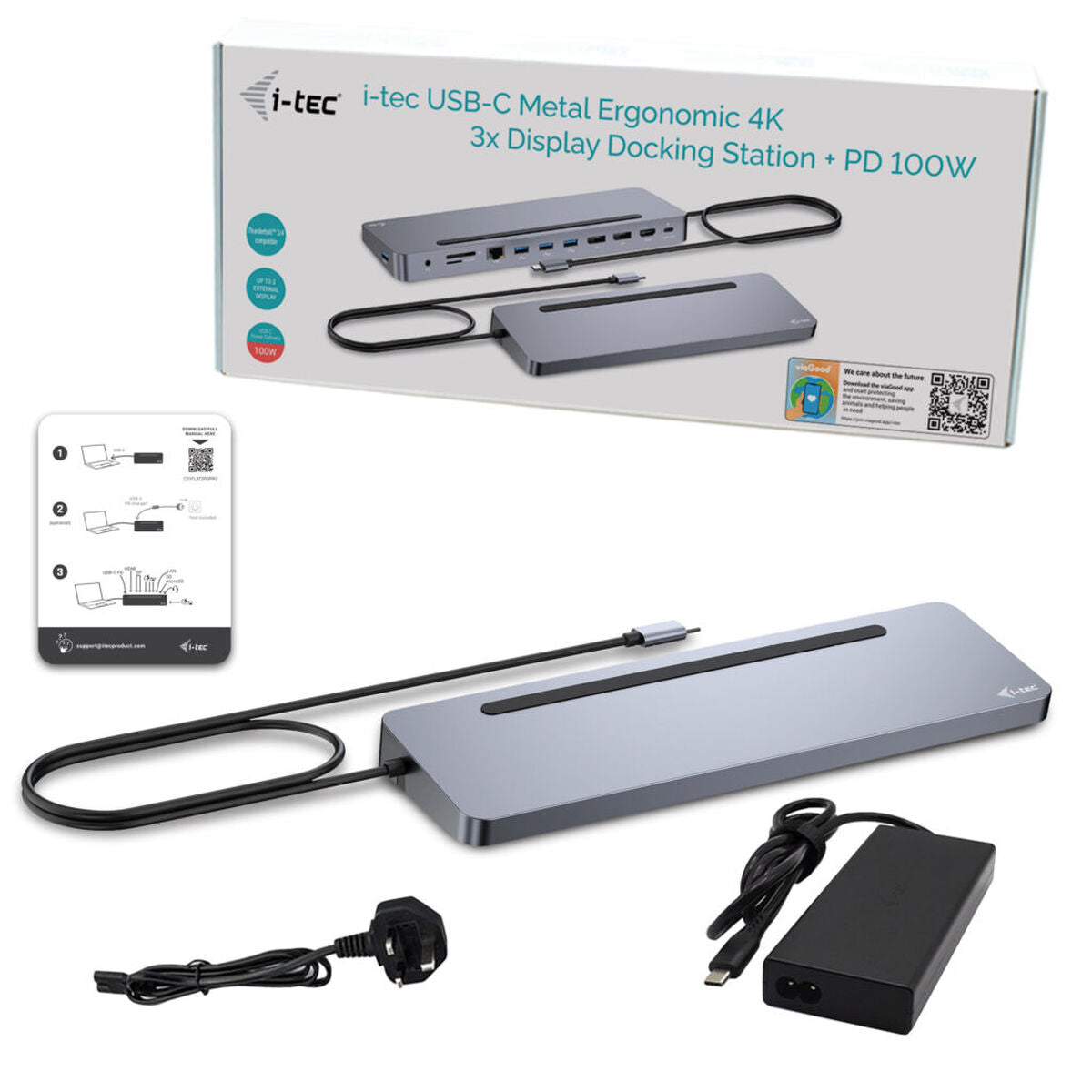 I-TEC USB-C Metal Ergonomic 4K 3x Display Docking Station with PD 100 W