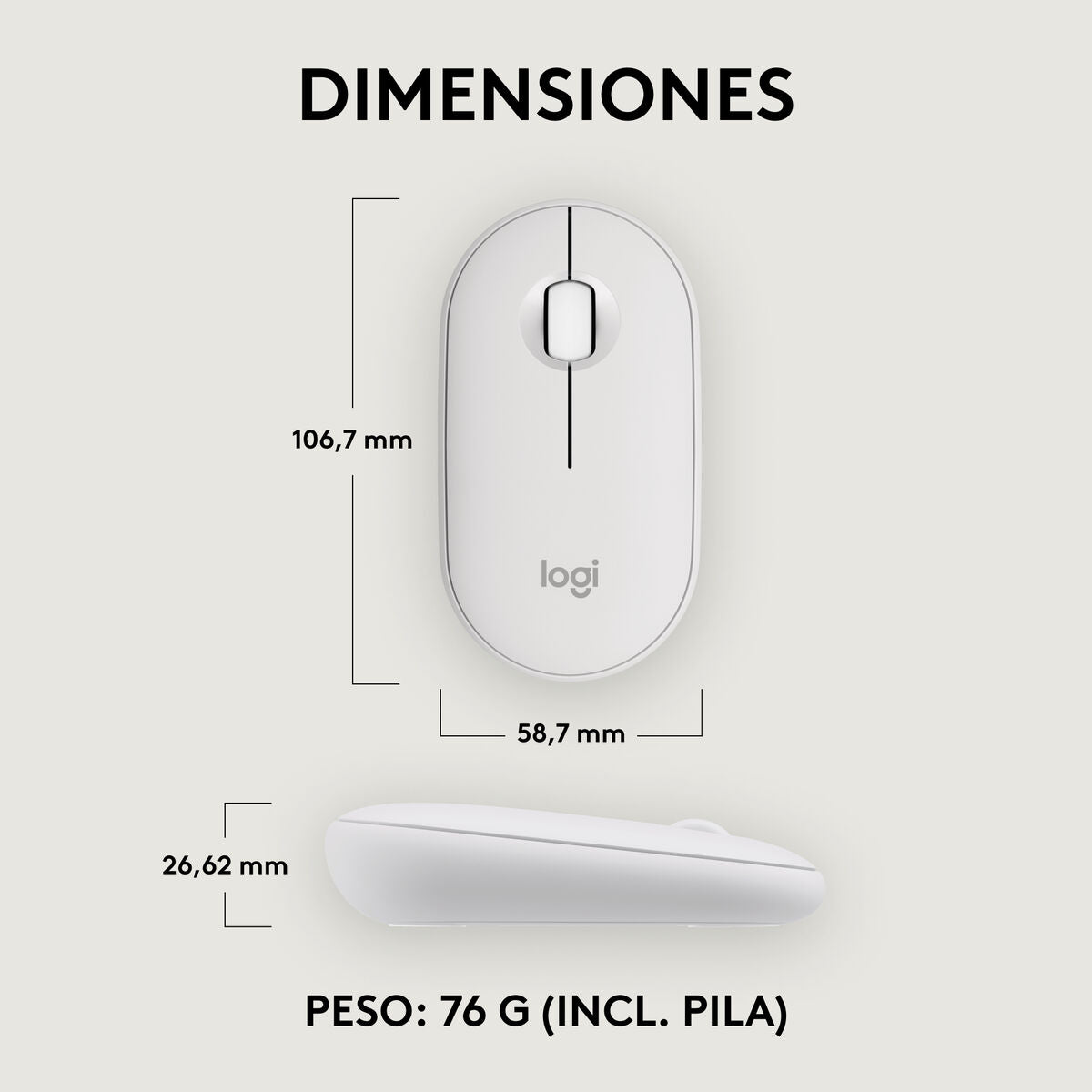 LOGITECH Pebble Mouse 2 M350s Mouse optical 3 buttons wireless Bluetooth 5.2 LE tonal white