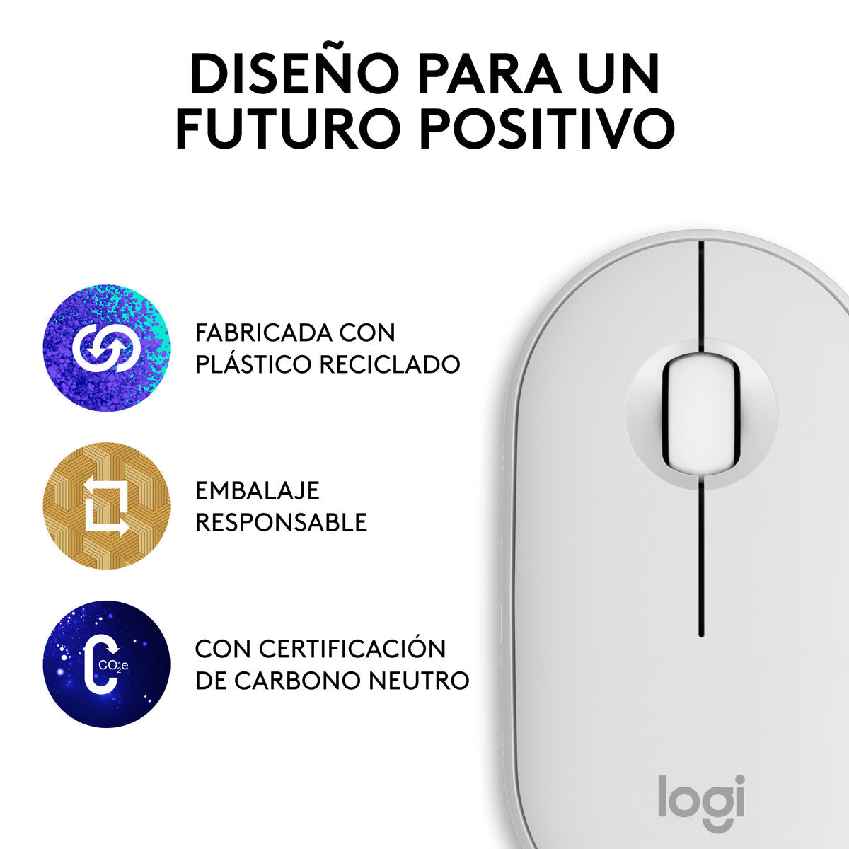 LOGITECH Pebble Mouse 2 M350s Mouse optical 3 buttons wireless Bluetooth 5.2 LE tonal white