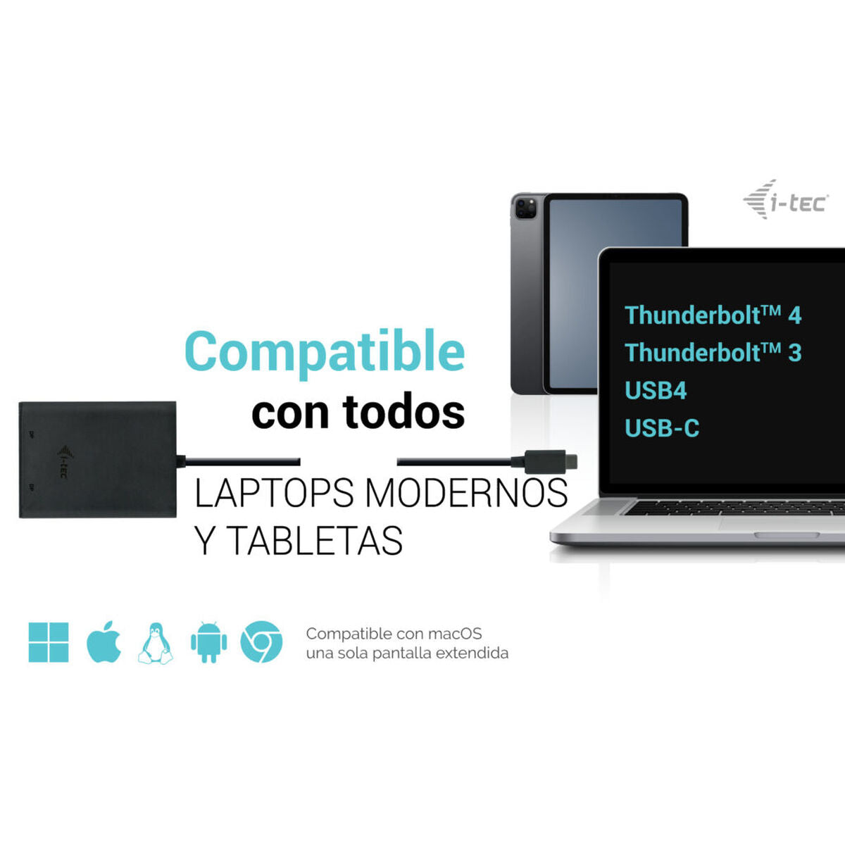 I-TEC USB-C Dual 4K/60Hz single 8K/30Hz DP Video Adapter 2x DP Port
