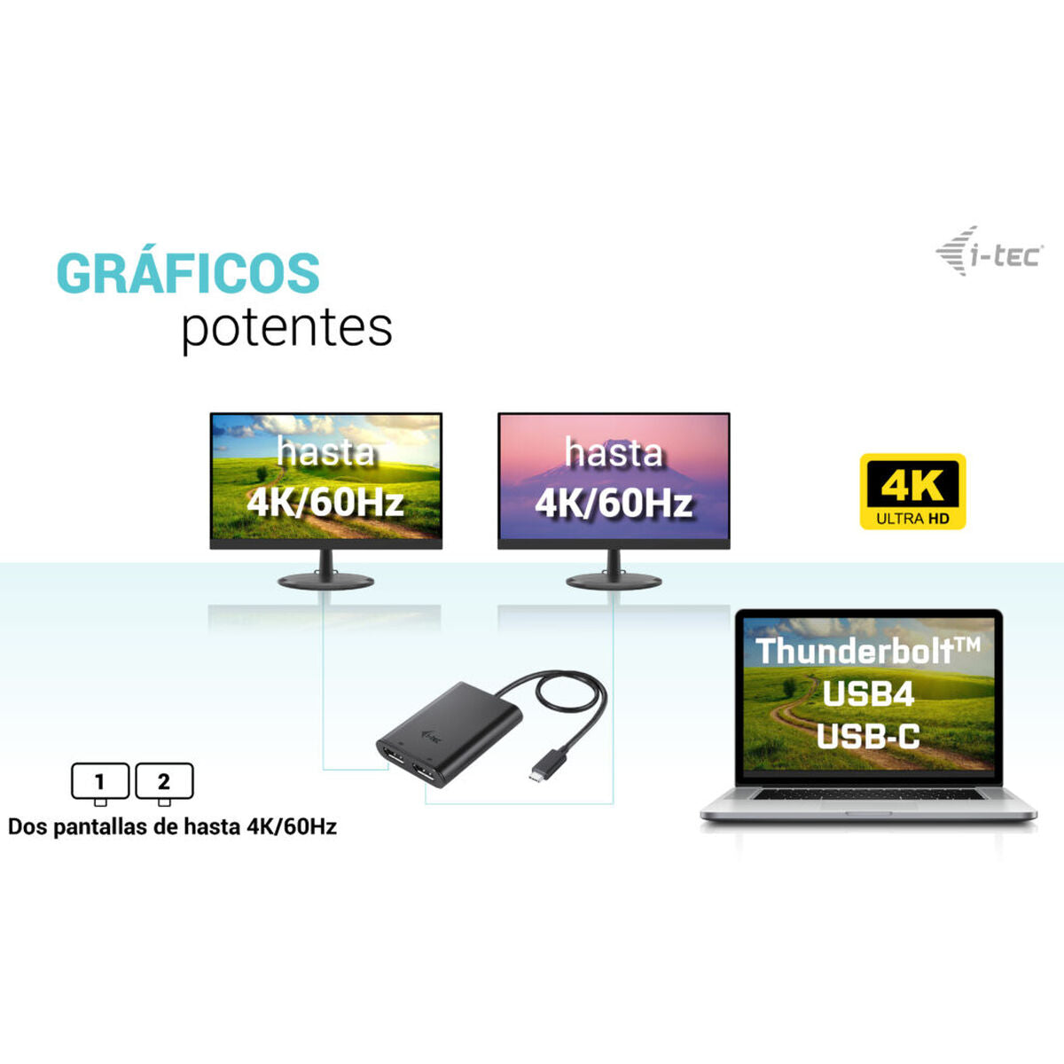 I-TEC USB-C Dual 4K/60Hz single 8K/30Hz DP Video Adapter 2x DP Port