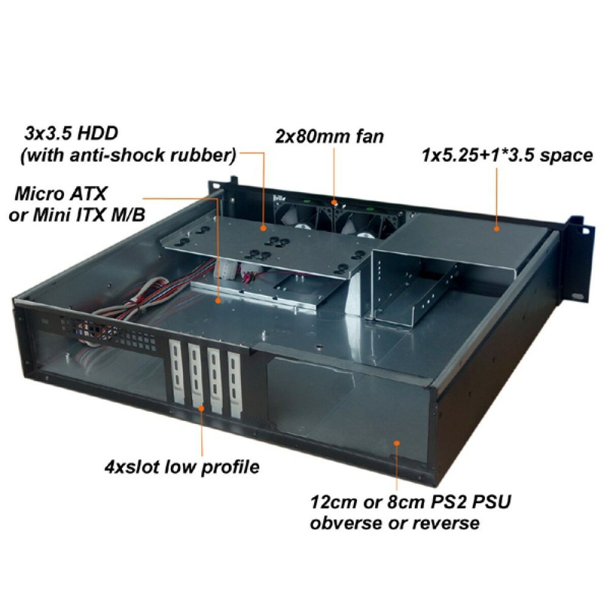 "Techly I-CASE IPC-240L Boîtier serveur PC Micro ATX / Mini ITX Rack 19"" 2U"