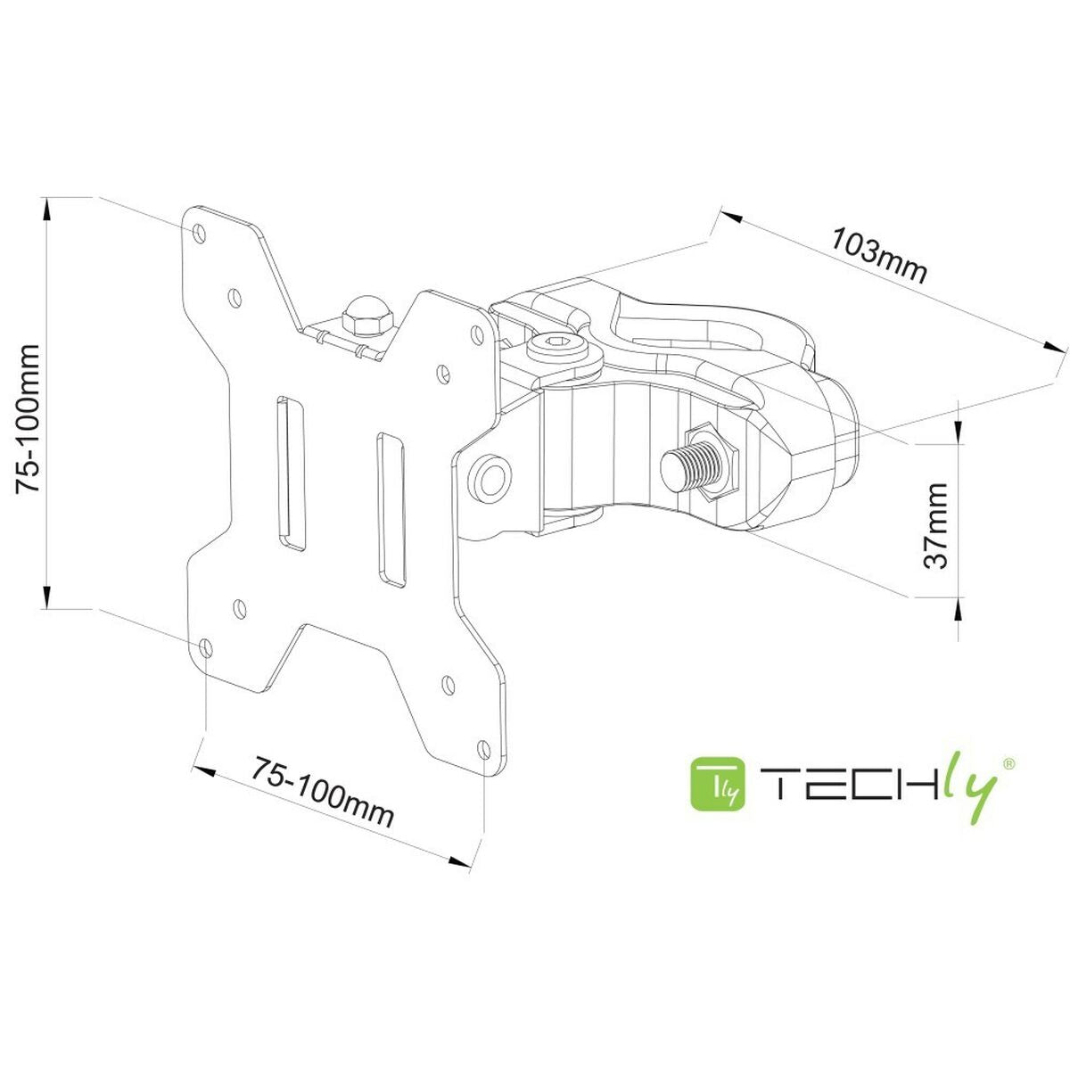 "Support de montage sur poteau TV Techly ICA-LCD 100BK 13-30"" pour installation de moniteur rotatif sur tuyau"