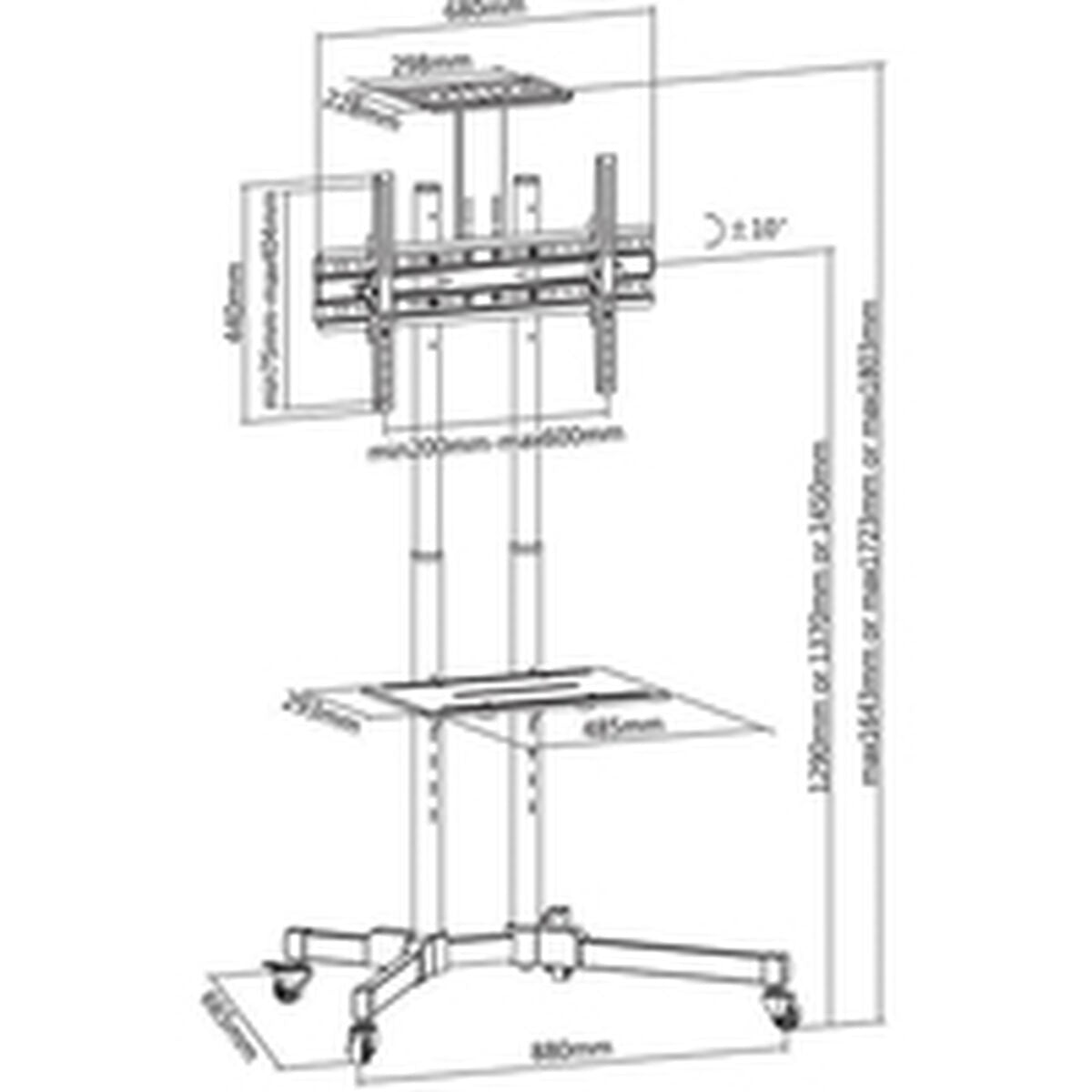 "Techly ICA-TR16T Support TV mobile 37-70"" jusqu'a 50kg réglable 2 étageres"