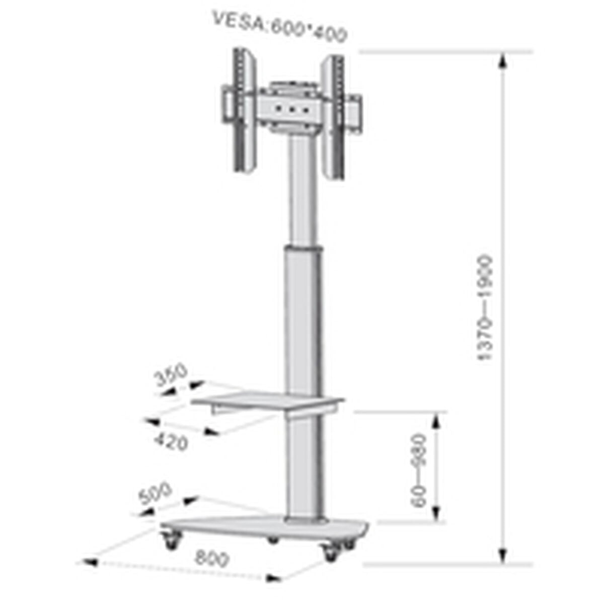 "Techly ICA-TR3SL Support TV mobile 37-70"" jusqu'a 40kg réglable 2 étageres"