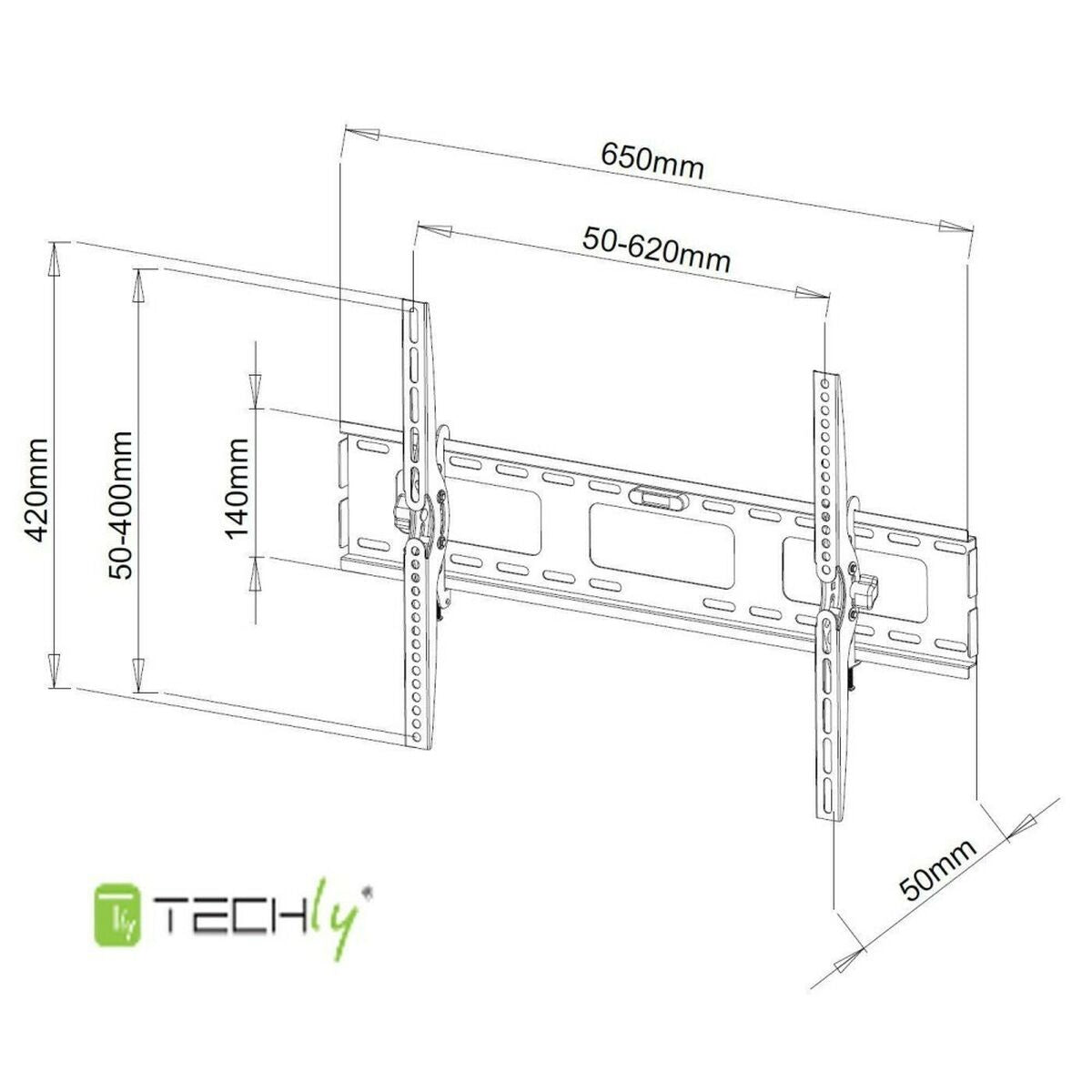 "Techly ICA-PLB 131L Support mural pour TV 40-65"" LED/LCD 60kg inclinable slim 50mm"