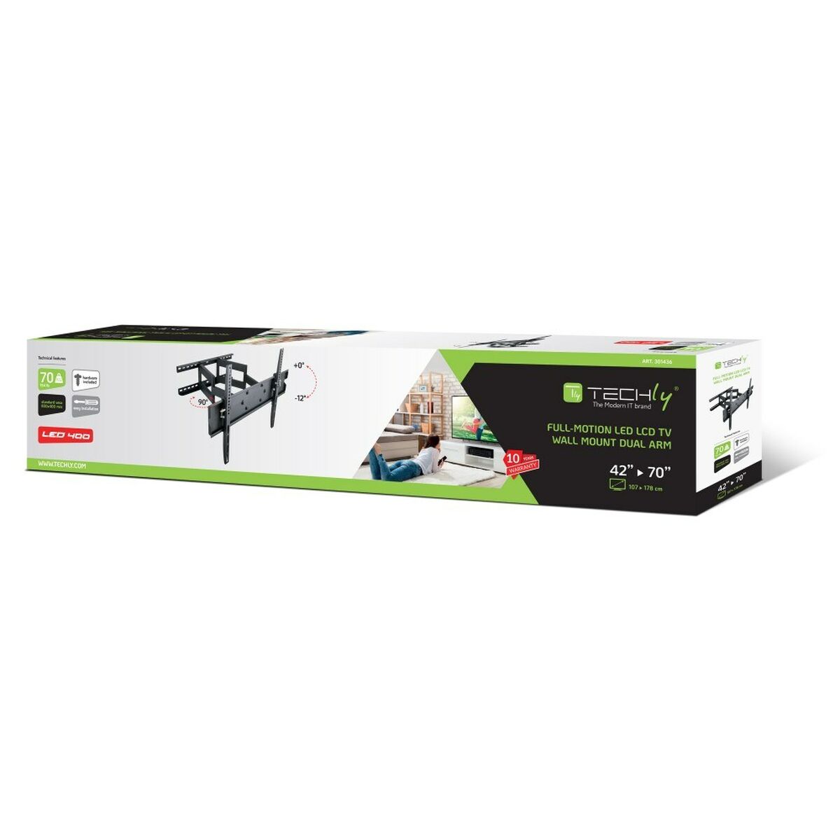 "Techly ICA-PLB 147XL Support mural pour TV 42-70"" LED/LCD 70kg pivotant inclinable"