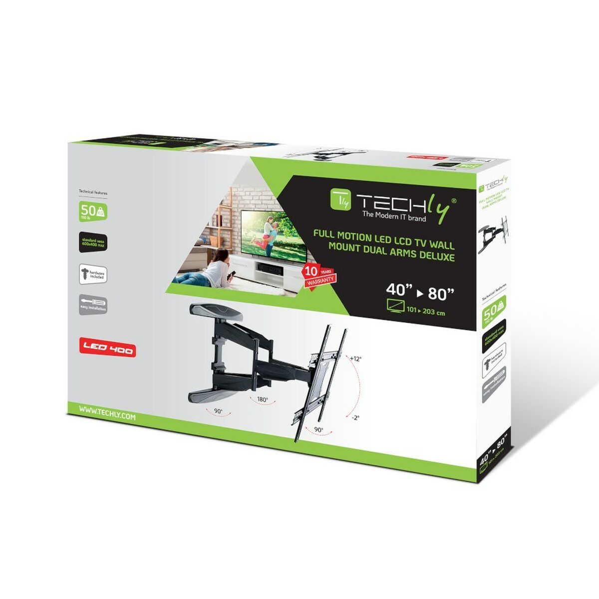 "Techly ICA-PLB 172L Support mural pour TV 40-80"" LED/LCD 50kg pivotant inclinable"