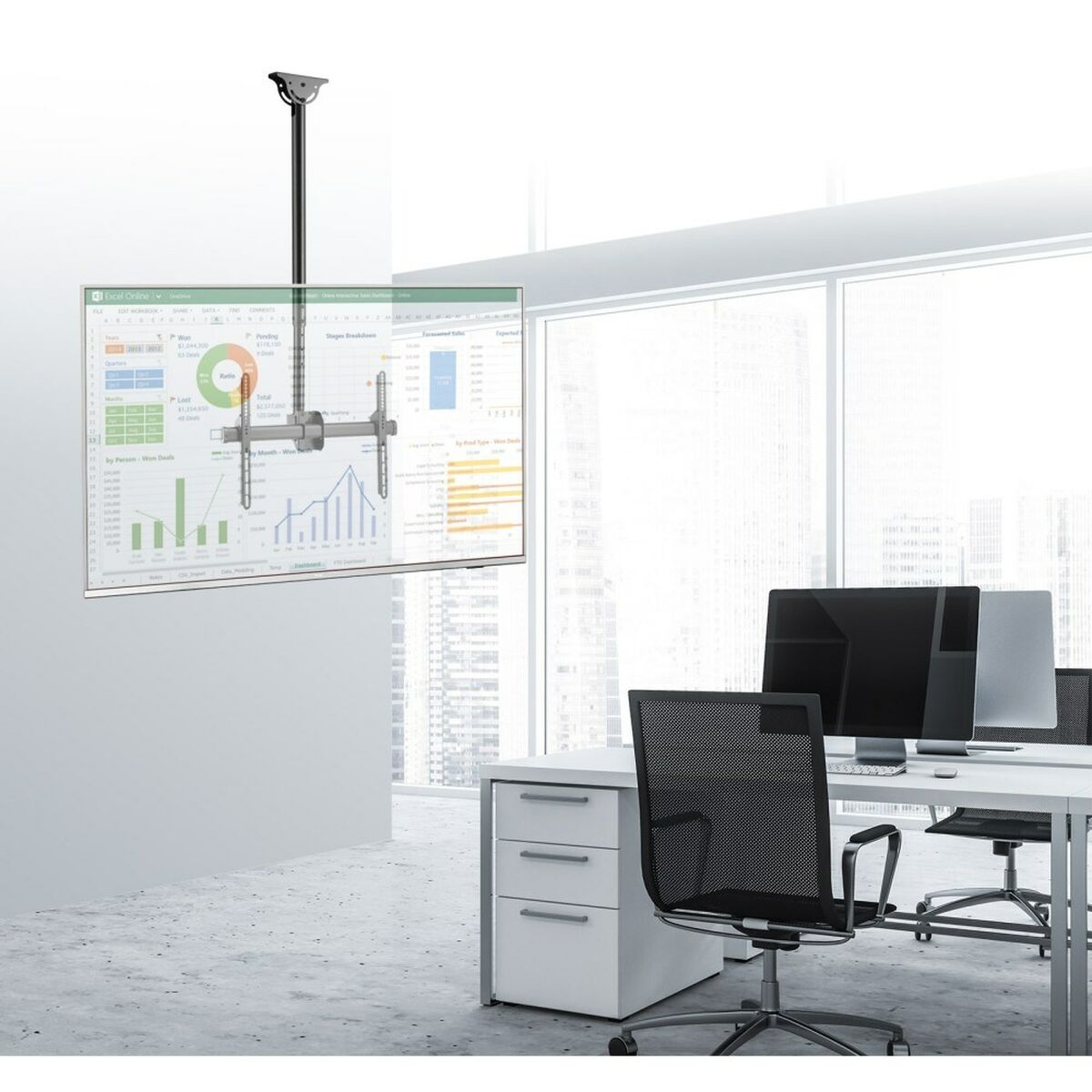 "Techly ICA-CPLB 946L Support de plafond pour TV 37-70"" LED/LCD 50kg réglable"