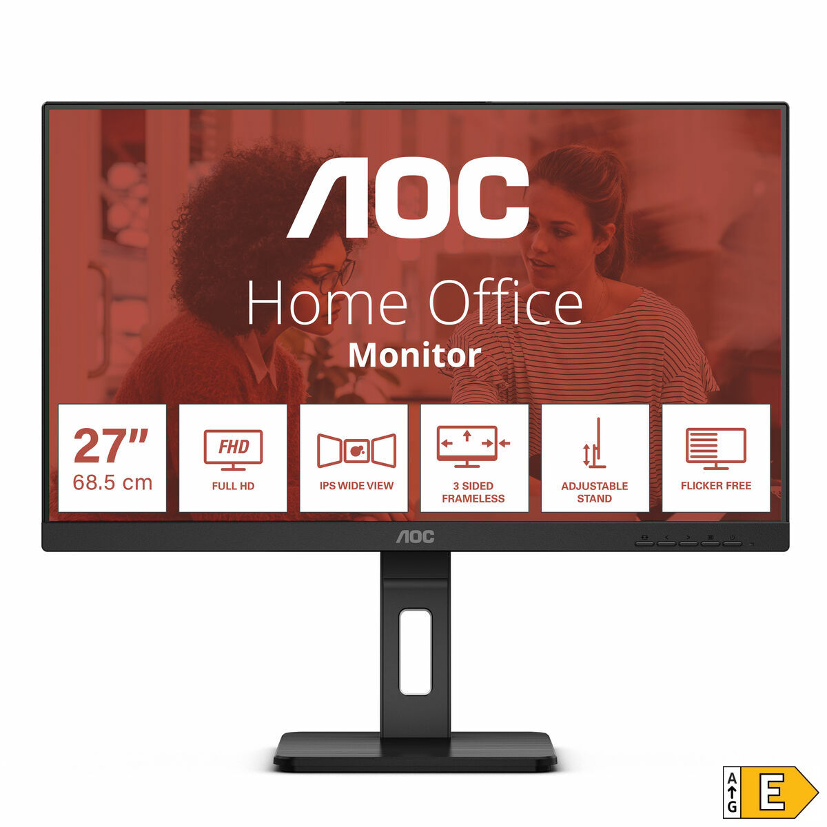AOC 27E3QAF Écran LED - 27" - 1920 x 1080 Full HD @ 75 Hz - IPS - 1000:1 - 4 ms - HDMI, VG DP - HAS Pivot- Haut parleurs