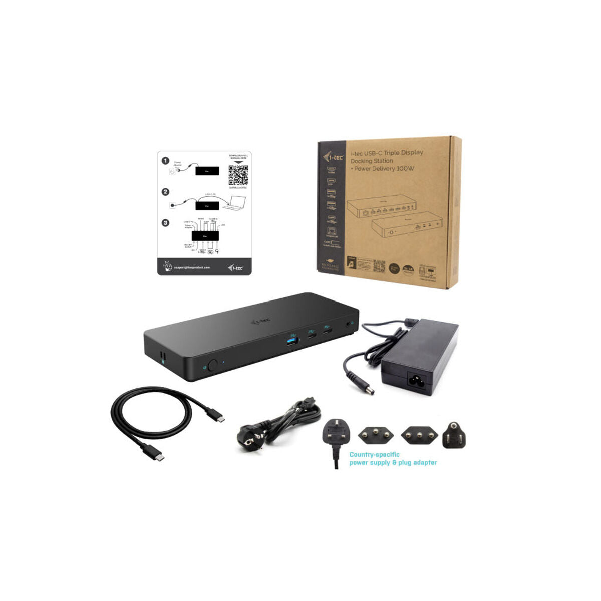 I-TEC USB-C Triple 4K Display Docking Station Gen2 2xDP 1xHDMI 1xGLAN 3xUSB 3.2 Gen1 1xUSB 3.2 Gen2 2xUSB-C Gen2 1xAudio/Mic PD100W