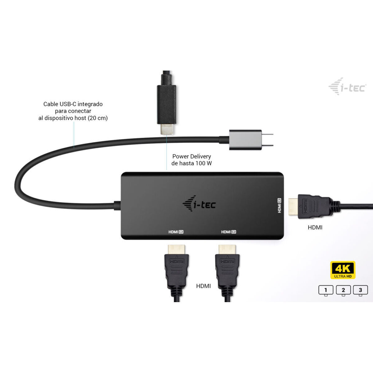 I-TEC USB-C Triple 4K HDMI Video Adapter 3x HDMI 4K/60Hz PD 100W