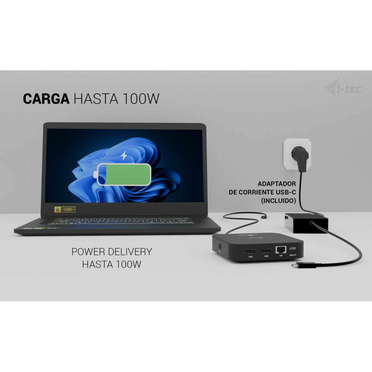 I-TEC USB-C Dual HDMI DS 2xHDMI 1xGLAN 2xUSB-A 3.2 2xUSB 2.0 1xUSB-C Gen2 1xUSB-C Gen1 1xAudio/Mic Jack 1x100W USB-C PD+Charger 100W