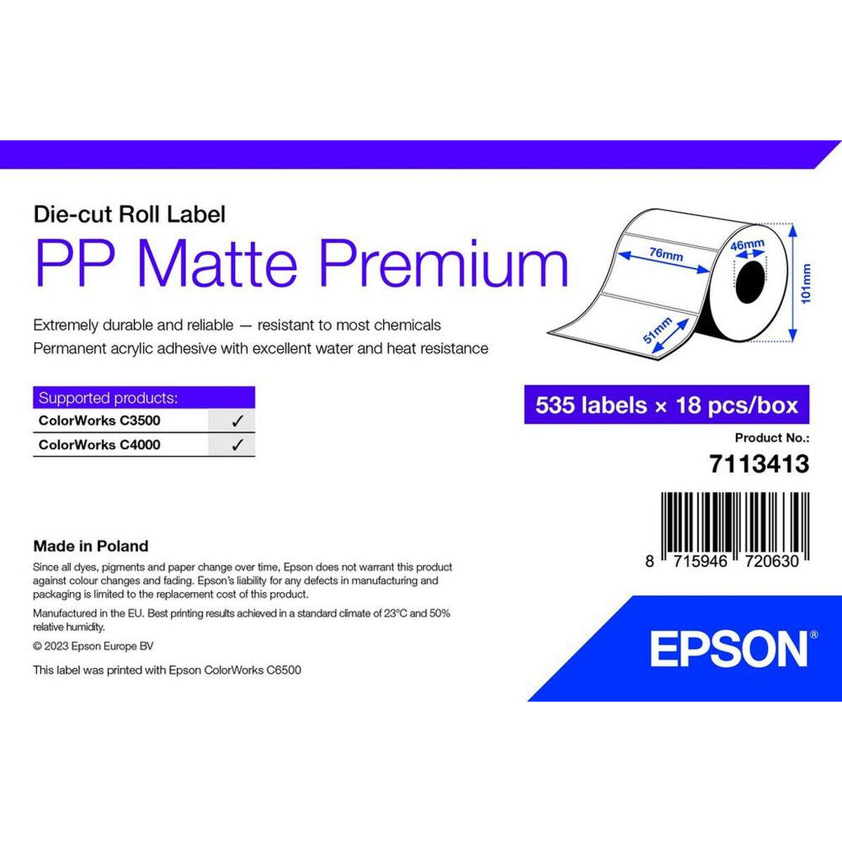 Epson 7113413 étiquette a imprimer Blanc Imprimante d'étiquette adhésive