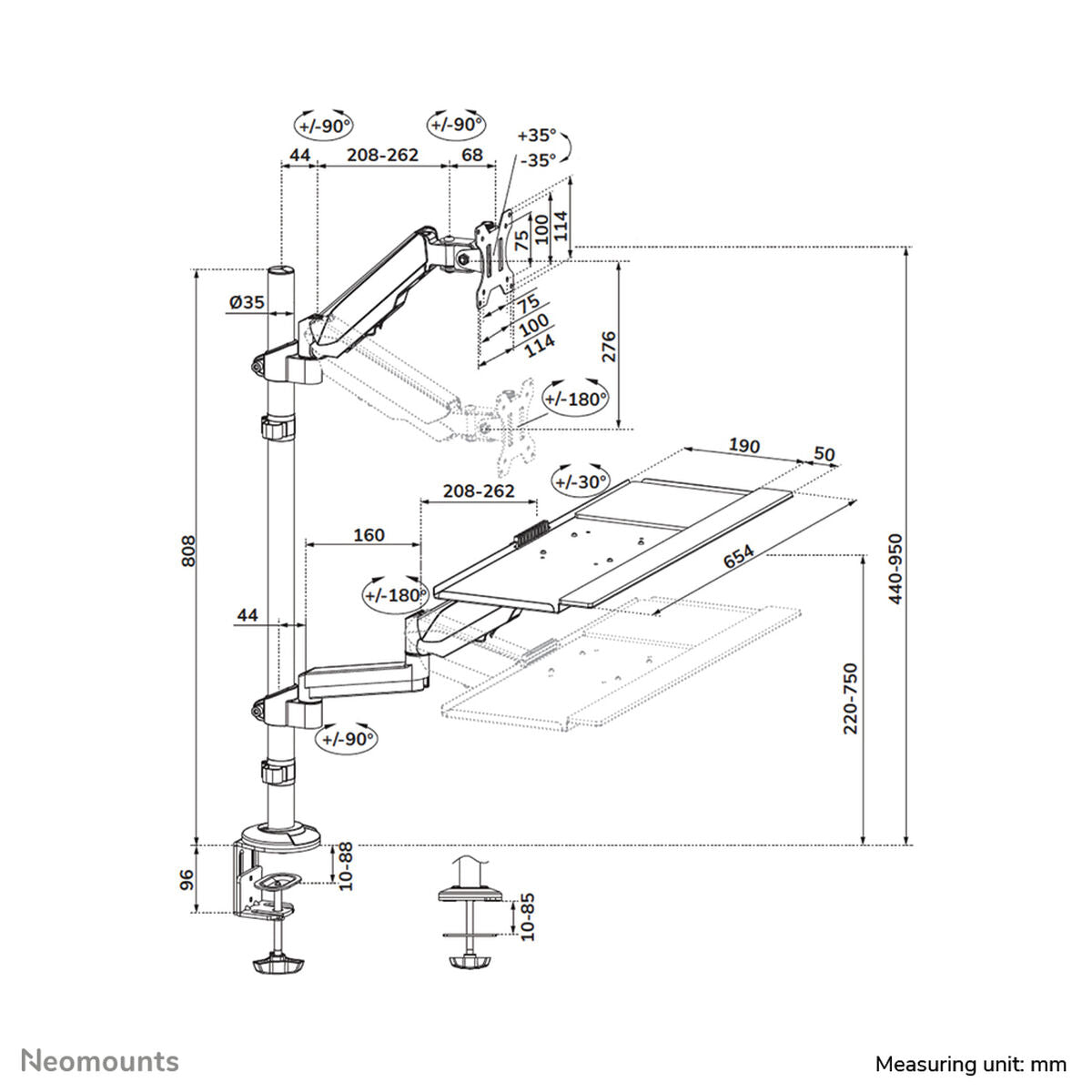 NEOMOUNTS DS90-325BL1 Station de travail assis-debout pour bureau 17-32p - ressort Ã  gaz
